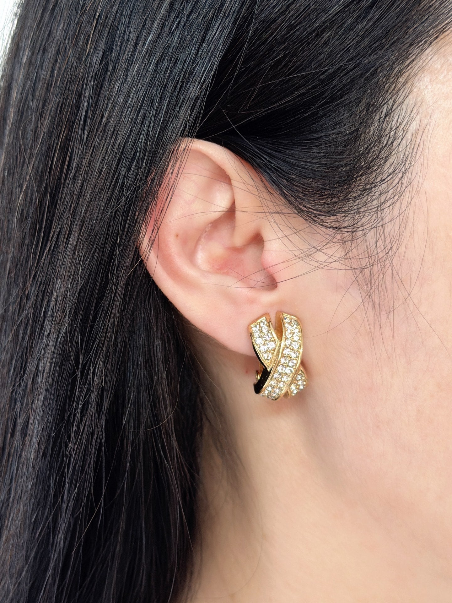 Christian Dior Criss-Cross Clip-On Crystals Earrings