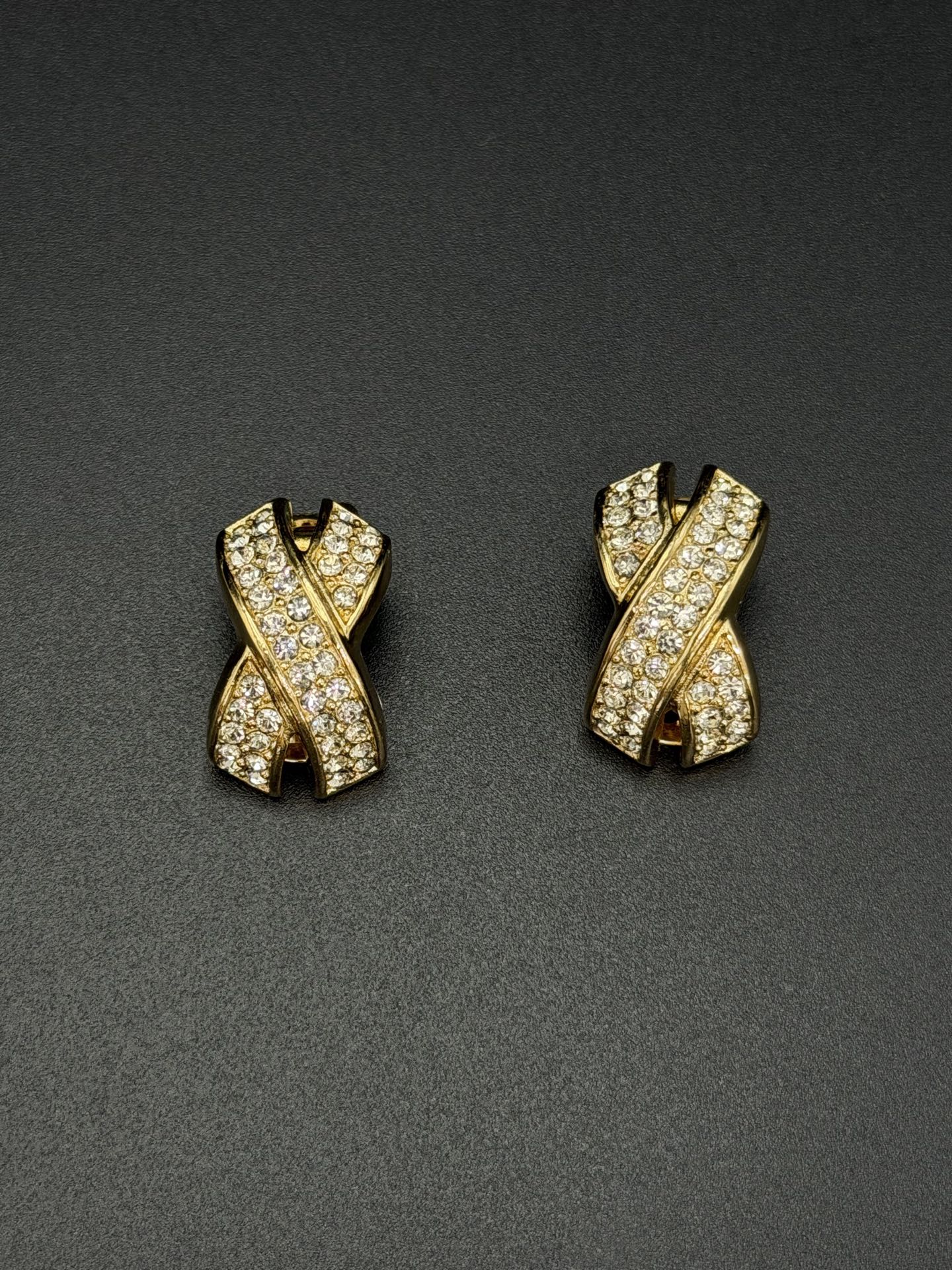 Christian Dior Criss-Cross Clip-On Crystals Earrings