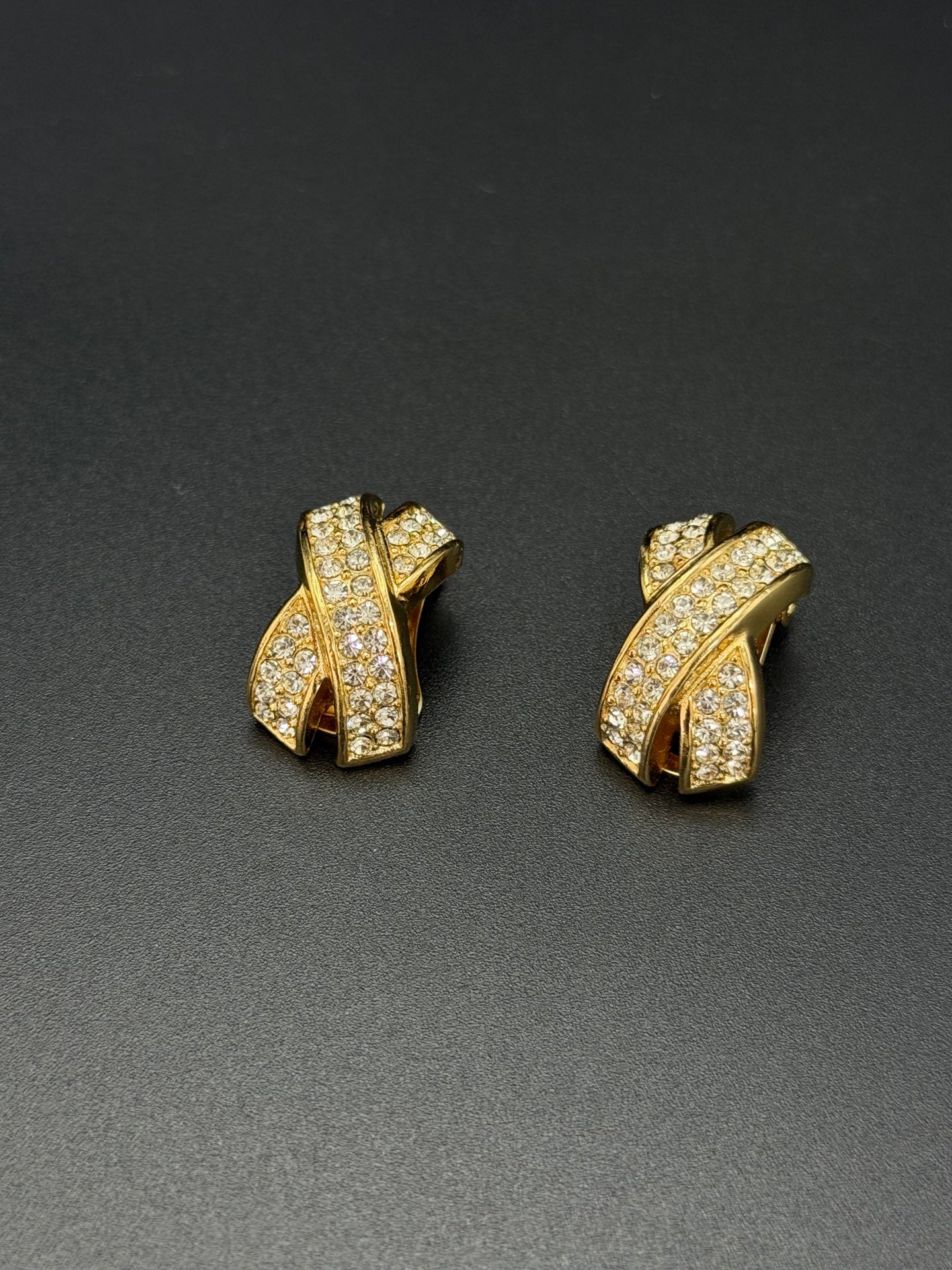 Christian Dior Criss-Cross Clip-On Crystals Earrings