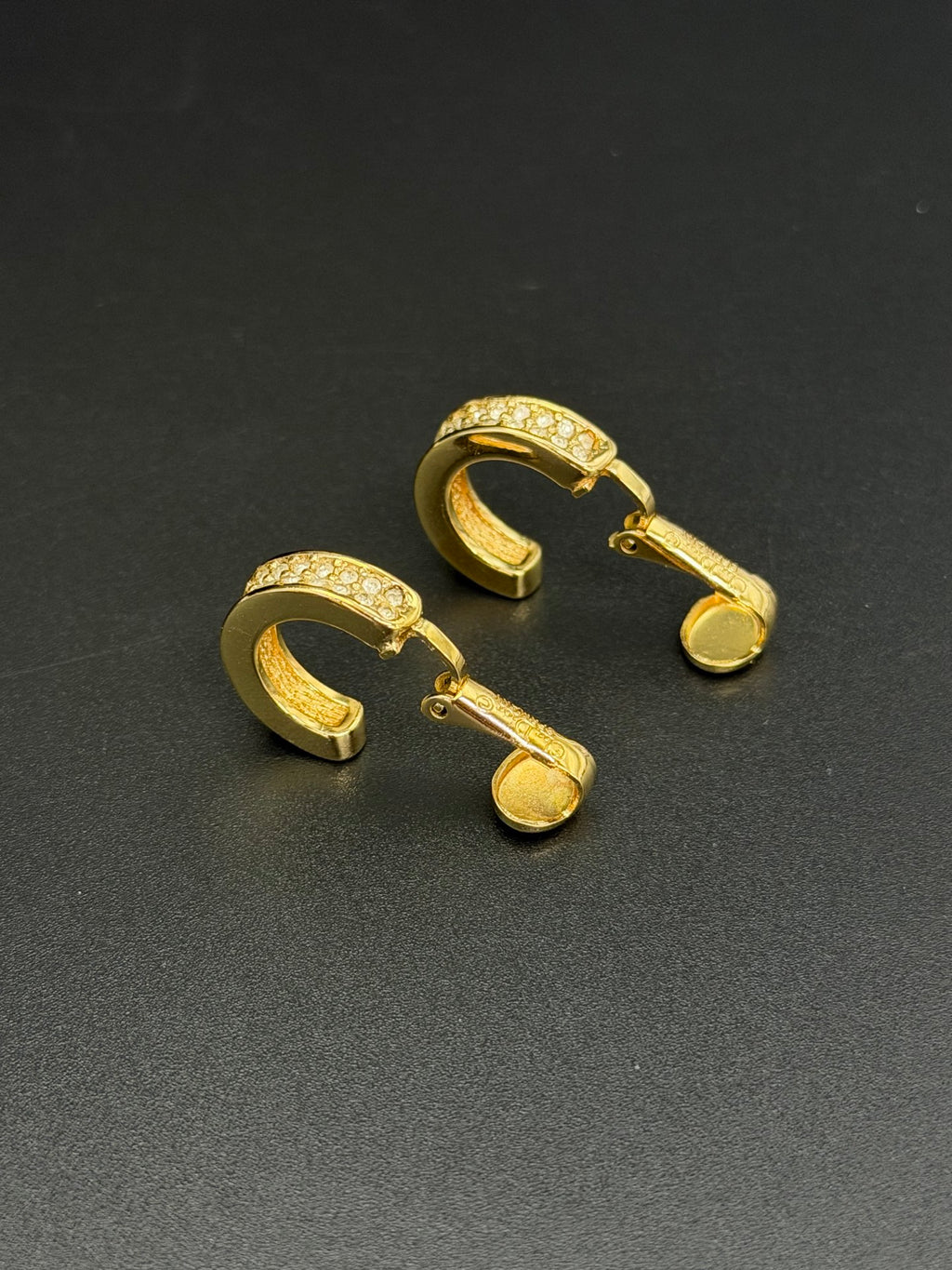 Christian Dior Vintage Rhinestone Half Hoop Clip-On Earrings