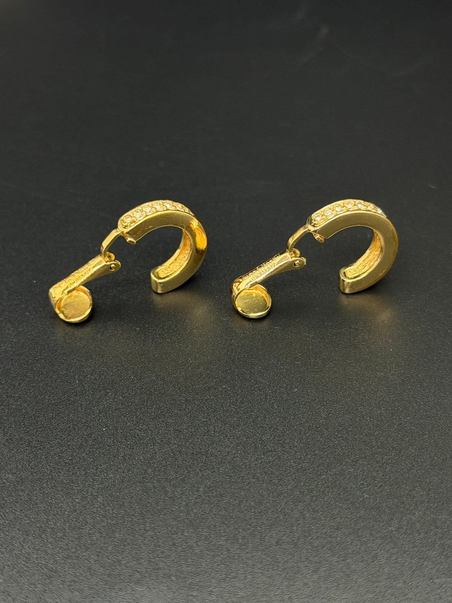 Christian Dior Vintage Rhinestone Half Hoop Clip-On Earrings