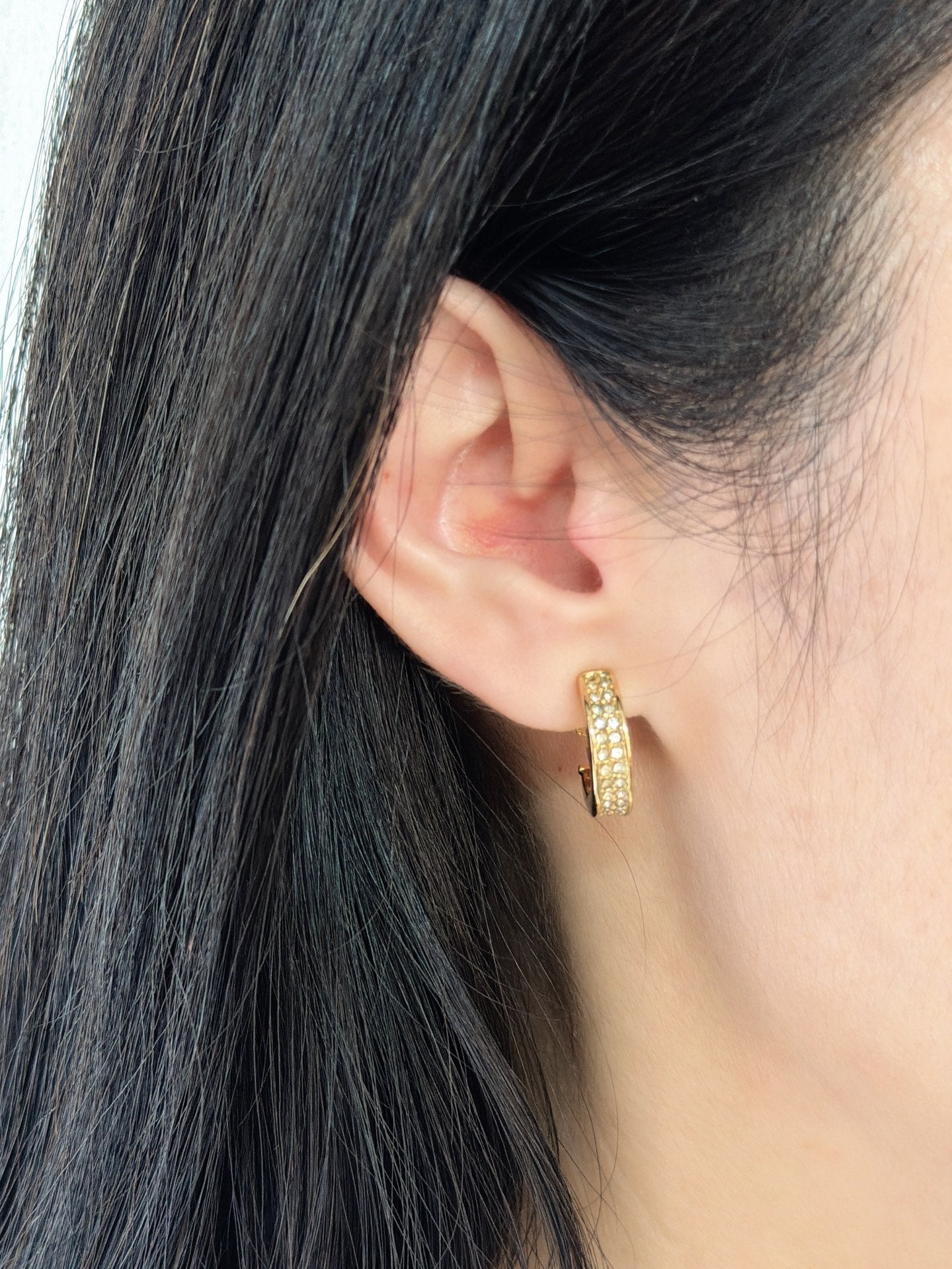 Christian Dior Vintage Rhinestone Half Hoop Clip-On Earrings