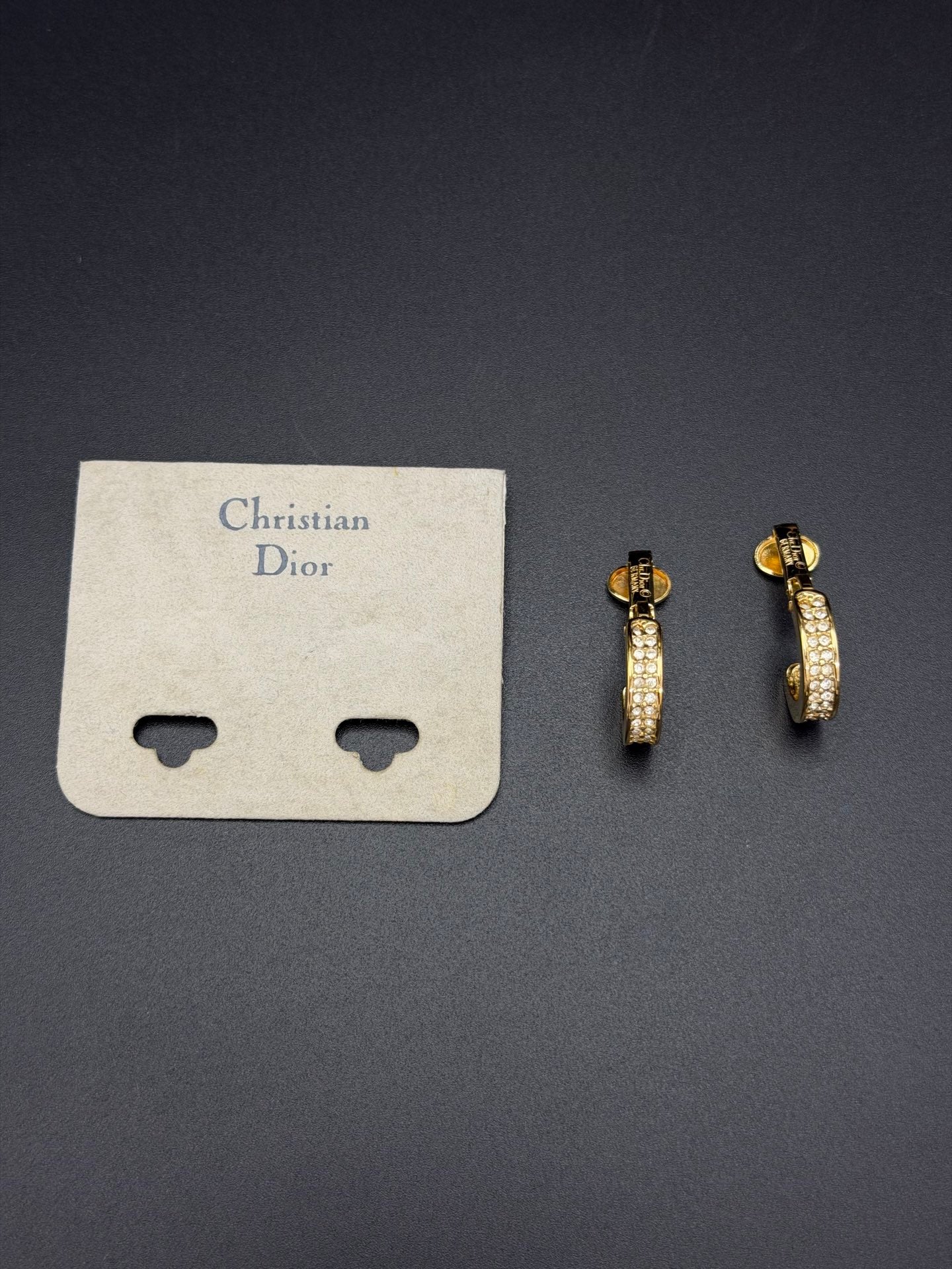 Christian Dior Vintage Rhinestone Half Hoop Clip-On Earrings