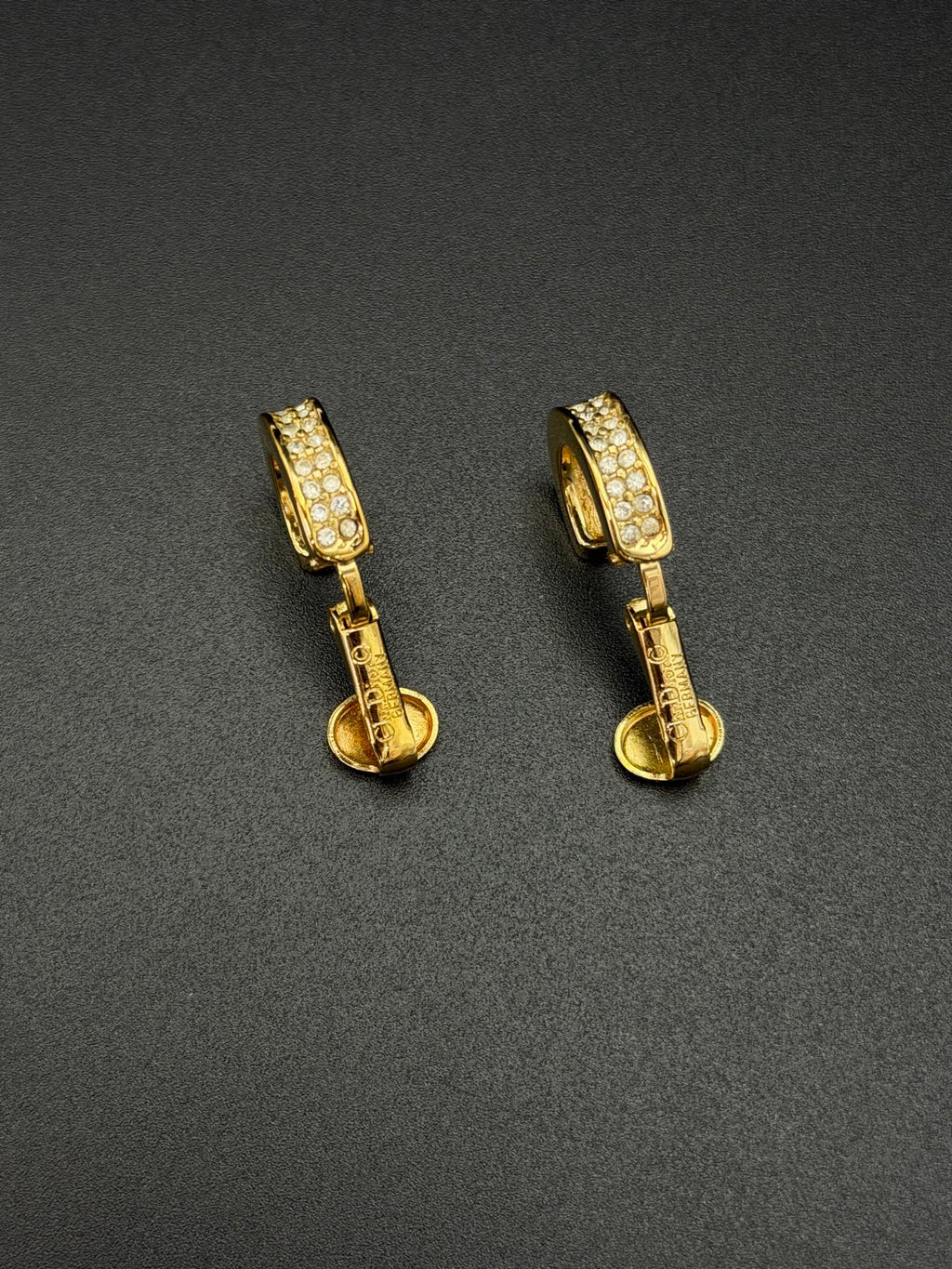 Christian Dior Vintage Rhinestone Half Hoop Clip-On Earrings