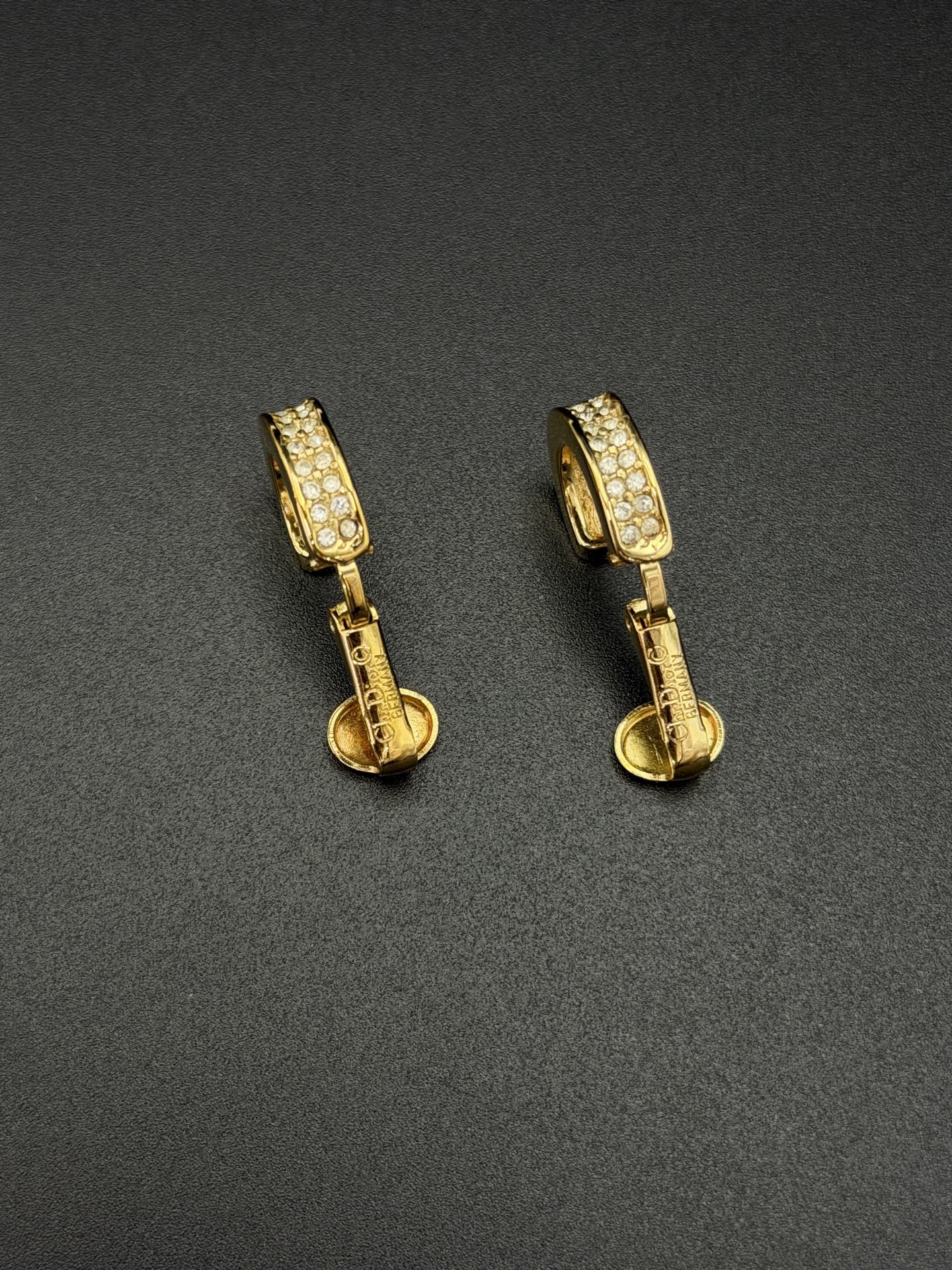 Christian Dior Vintage Rhinestone Half Hoop Clip-On Earrings