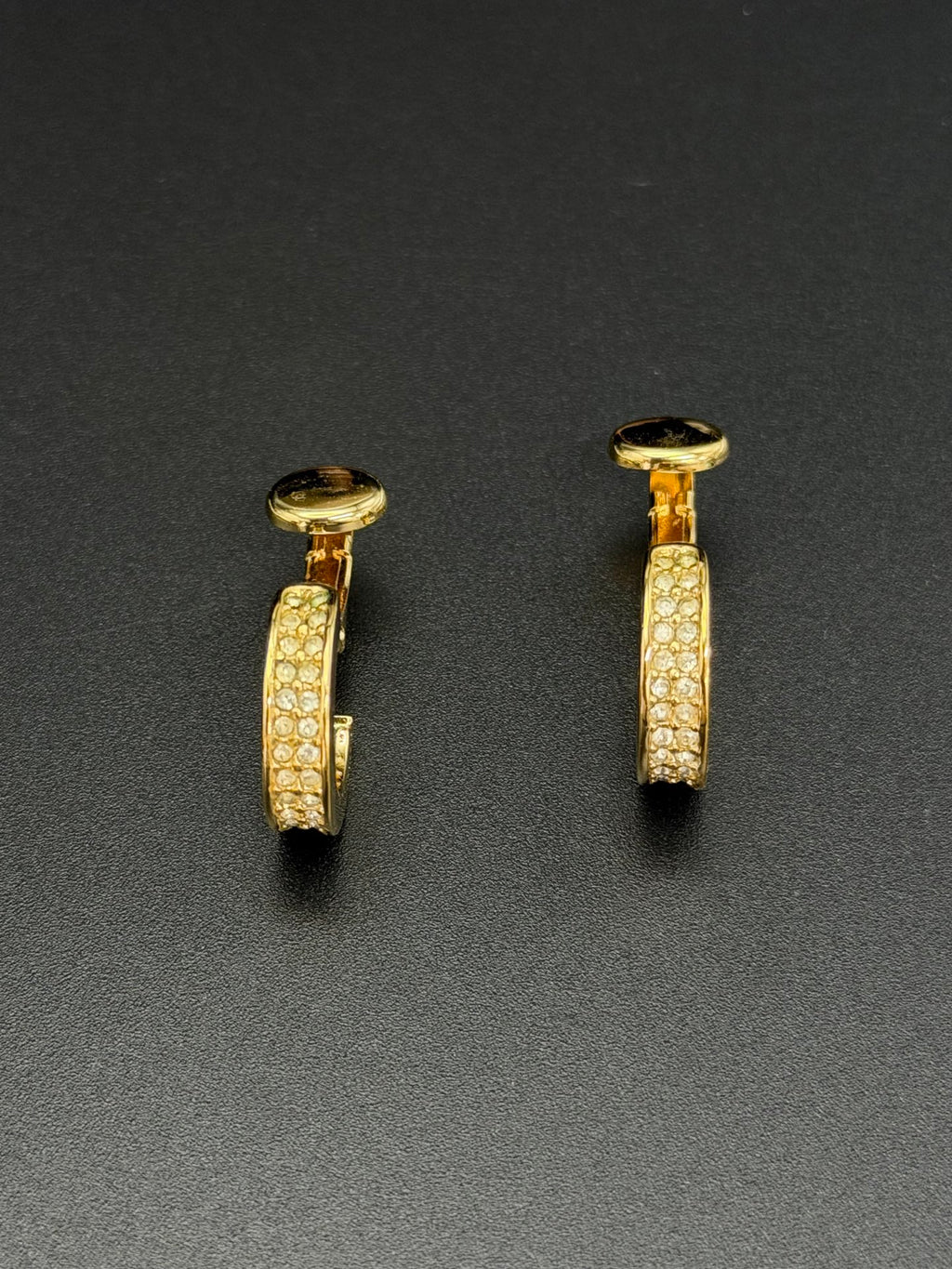 Christian Dior Vintage Rhinestone Half Hoop Clip-On Earrings