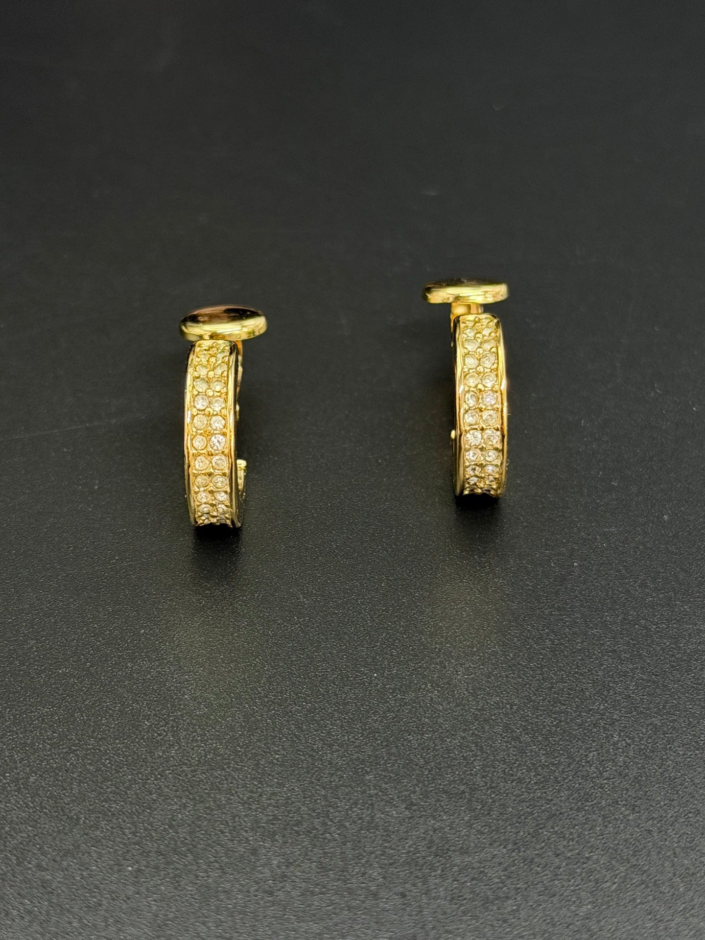 Christian Dior Vintage Rhinestone Half Hoop Clip-On Earrings