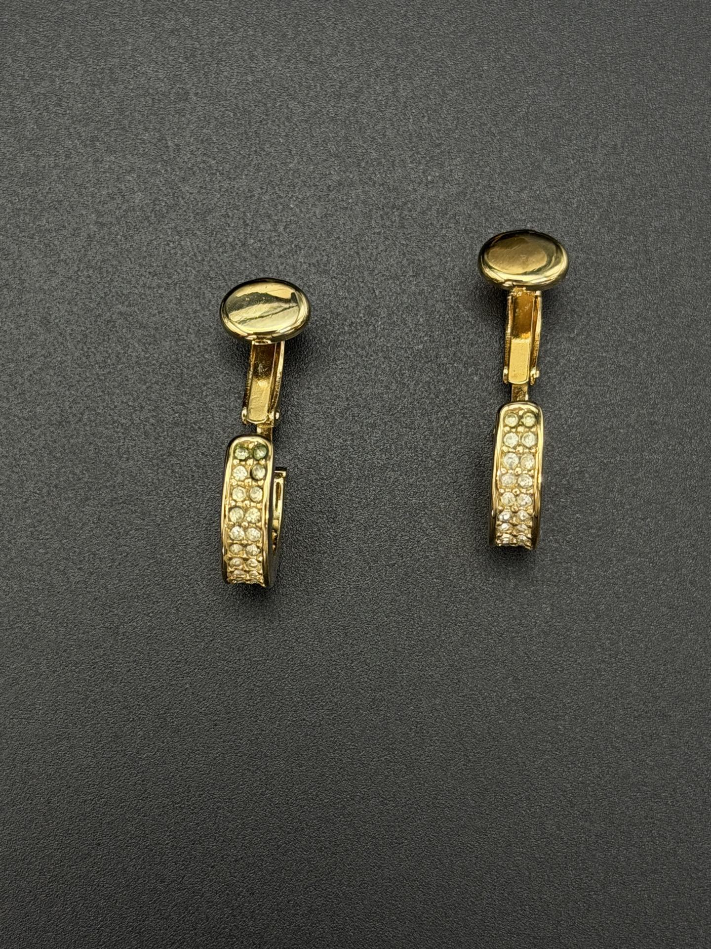 Christian Dior Vintage Rhinestone Half Hoop Clip-On Earrings