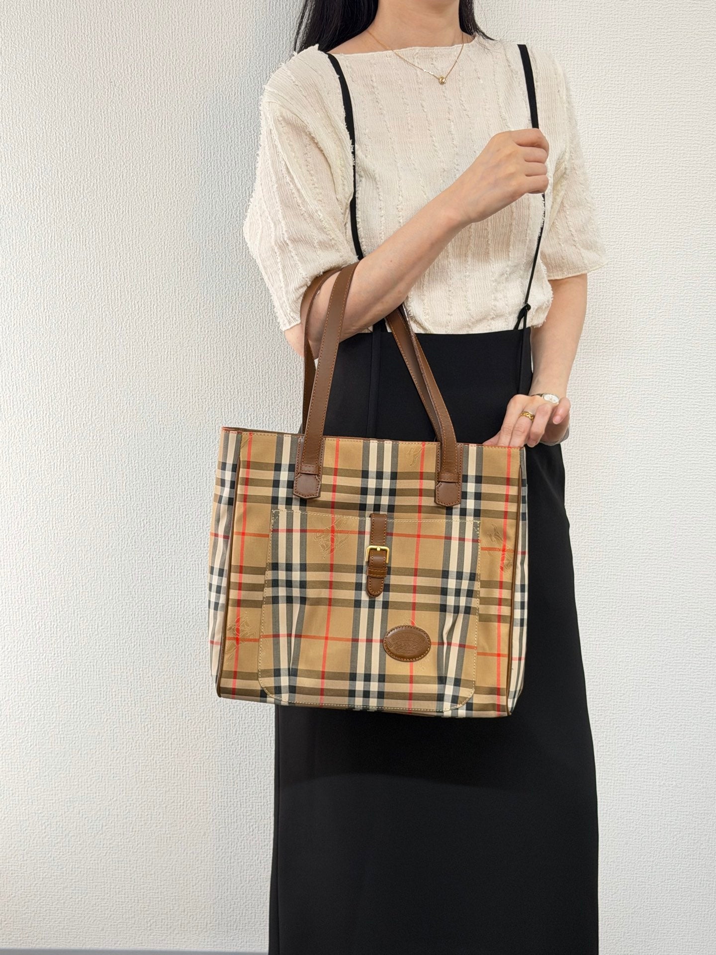 Burberrys Vintage Haymarket Check Tote Bag