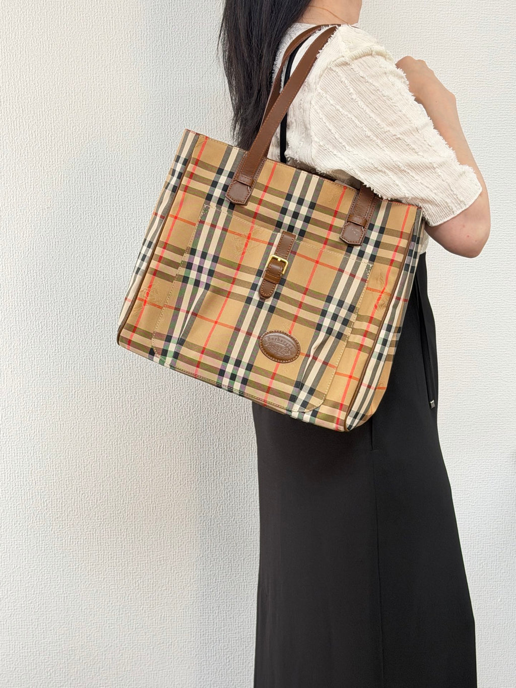 Burberrys Vintage Haymarket Check Tote Bag
