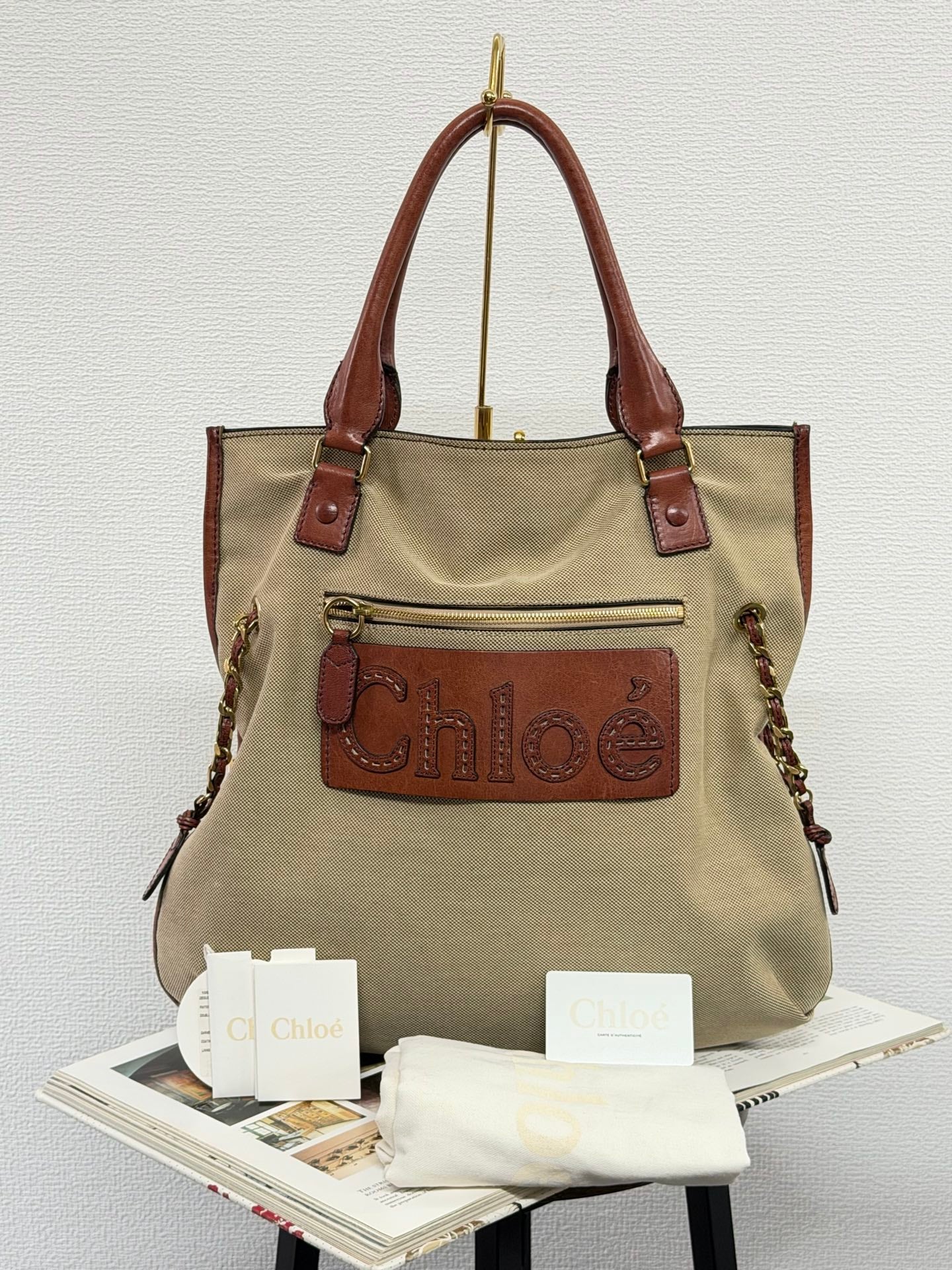 Chloé Vintage Logo Patch Canvas Shoulder Bag