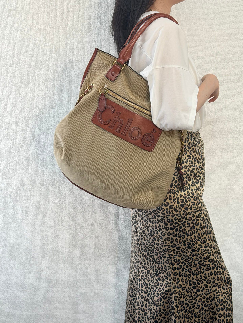 Chloé Vintage Logo Patch Canvas Shoulder Bag