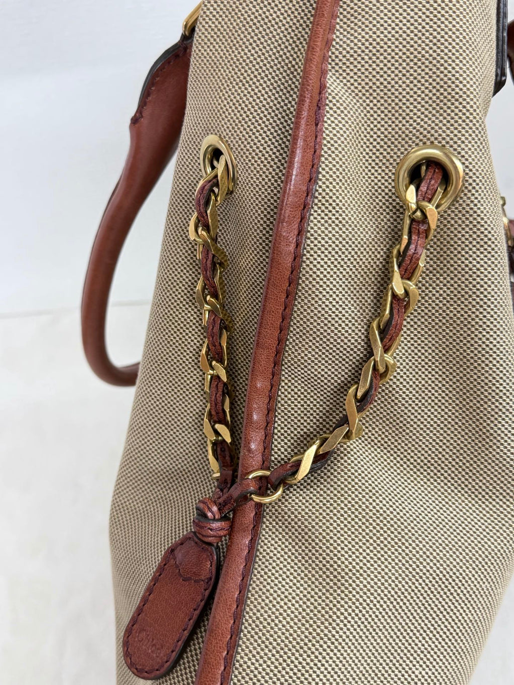 Chloé Vintage Logo Patch Canvas Shoulder Bag
