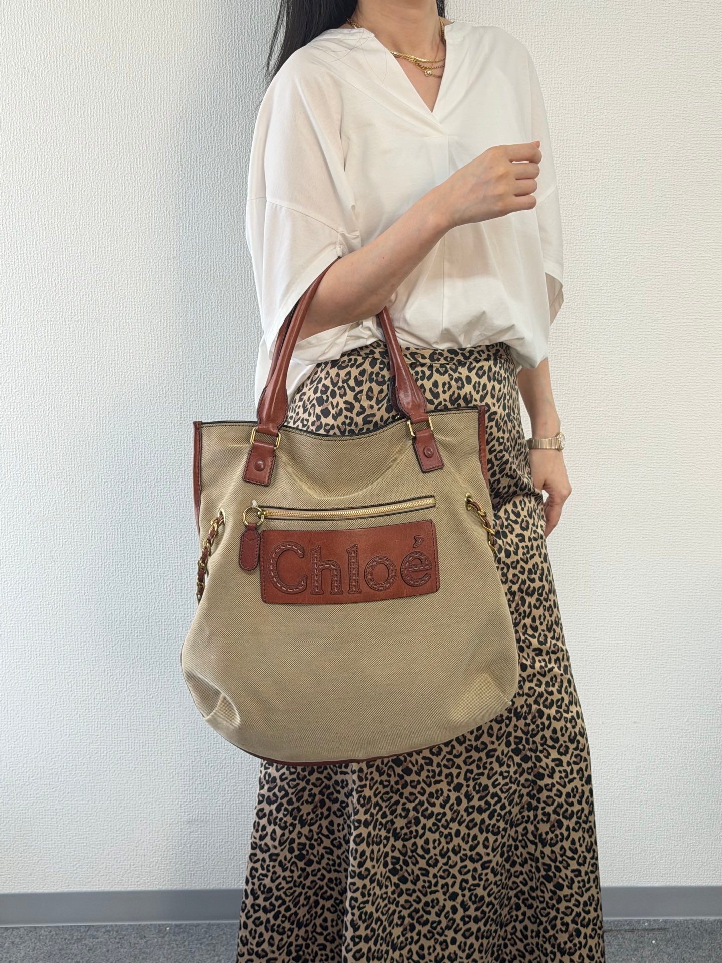 Chloé Vintage Logo Patch Canvas Shoulder Bag