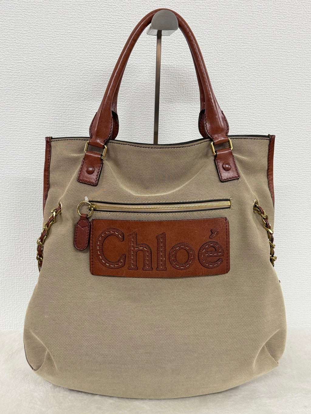 Chloé Vintage Logo Patch Canvas Shoulder Bag