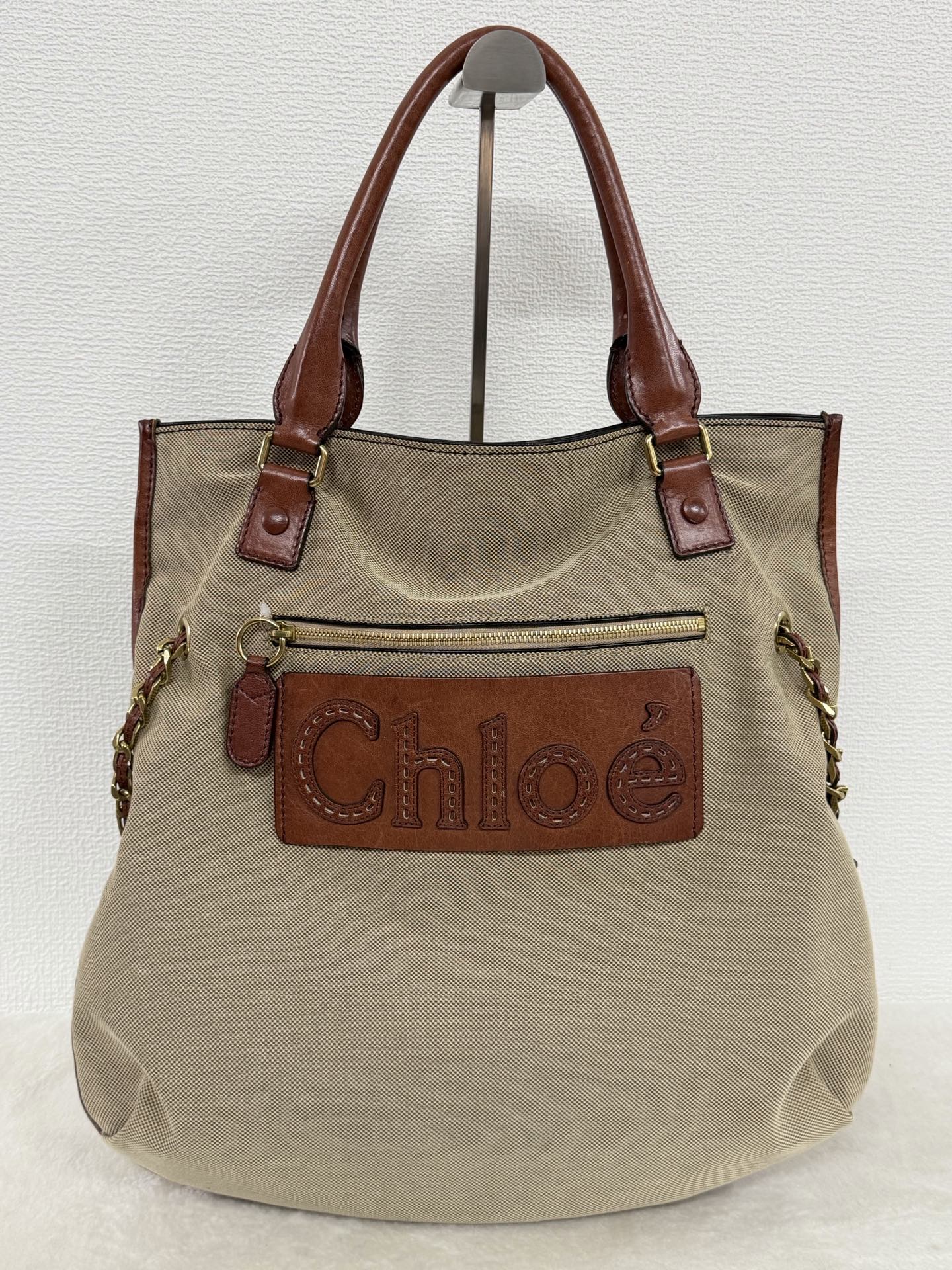 Chloé Vintage Logo Patch Canvas Shoulder Bag
