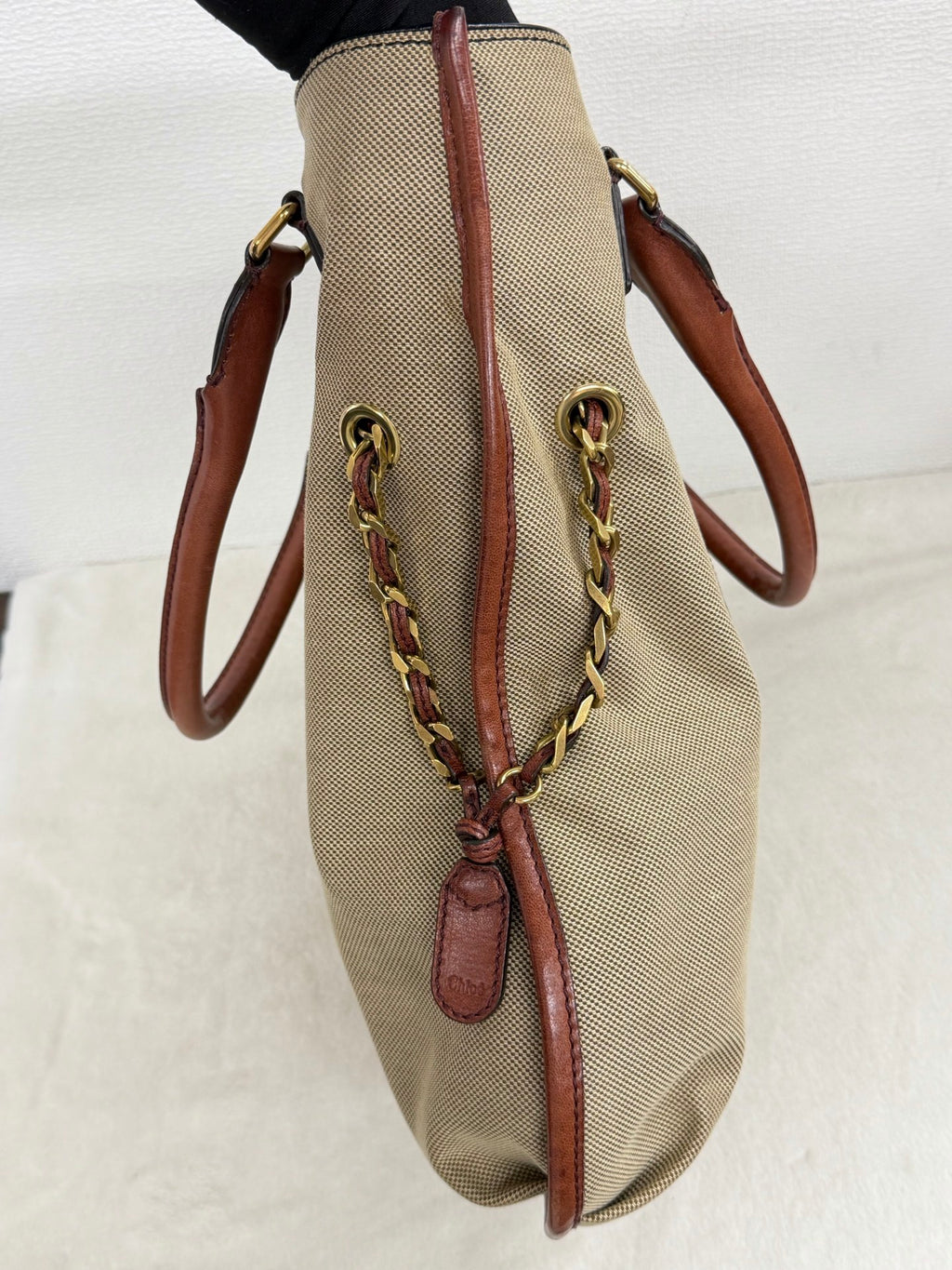Chloé Vintage Logo Patch Canvas Shoulder Bag