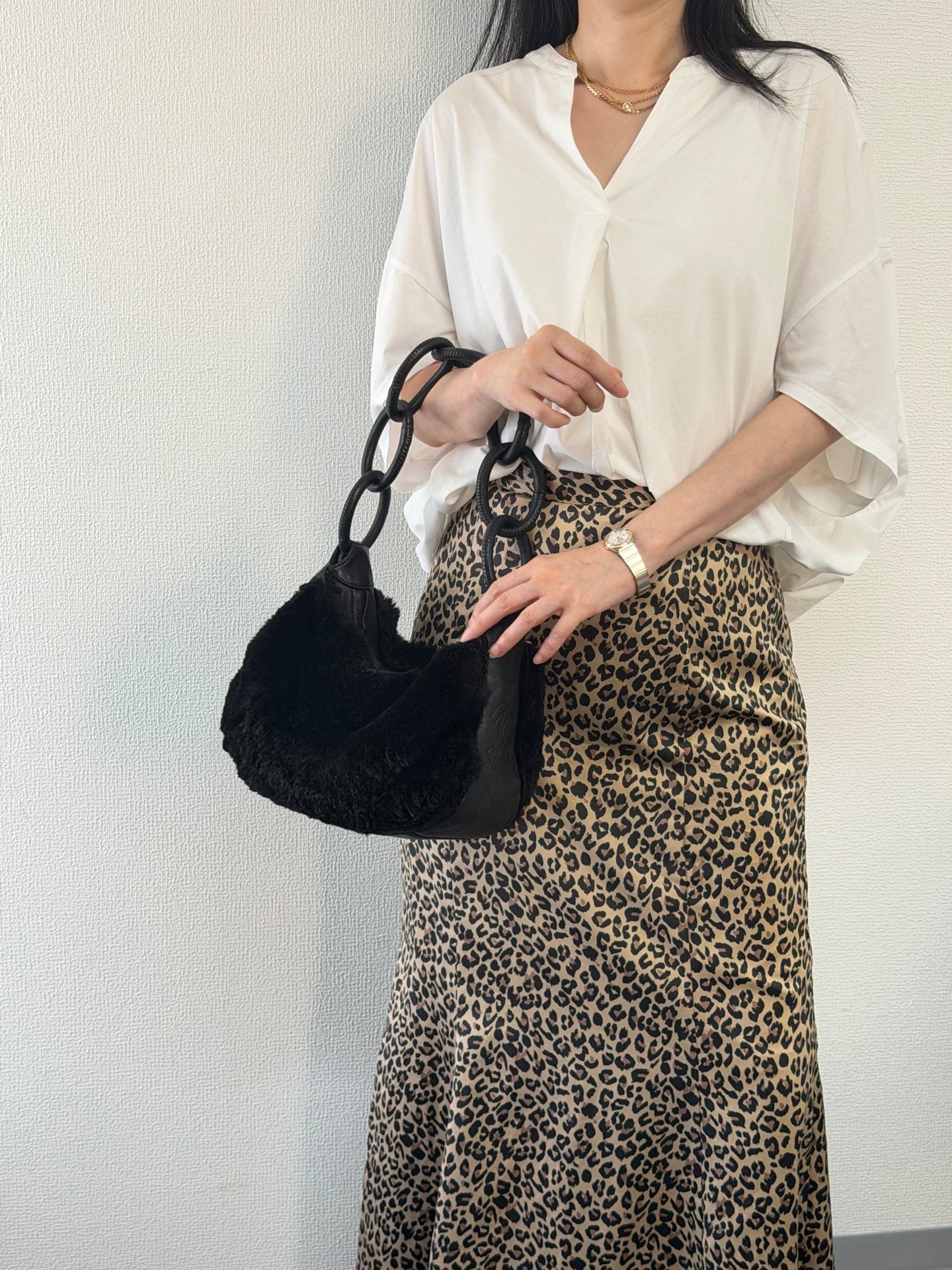 Chanel Vintage Black Rabbit Fur Ring Chain Hobo Bag