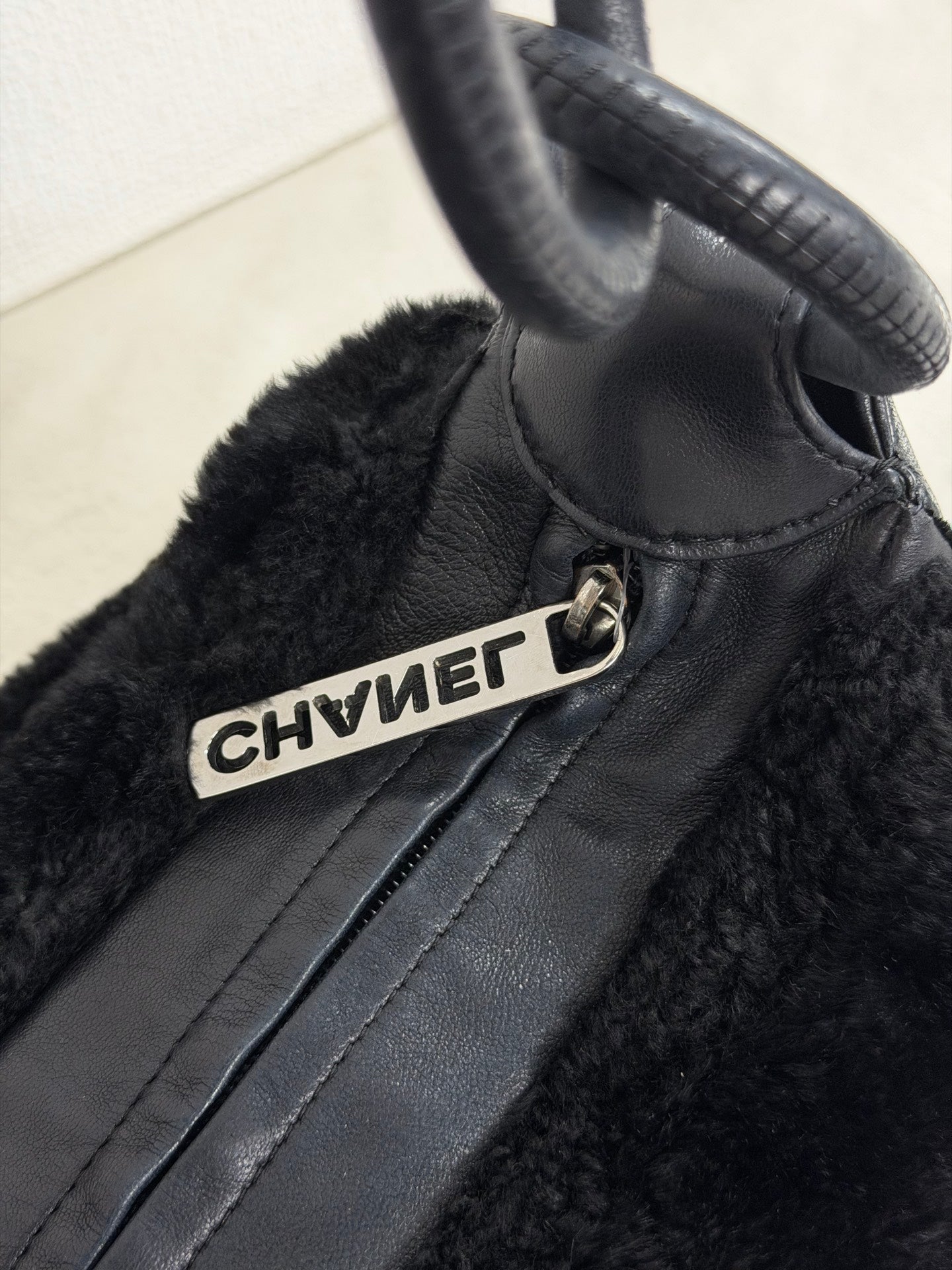 Chanel Vintage Black Rabbit Fur Ring Chain Hobo Bag