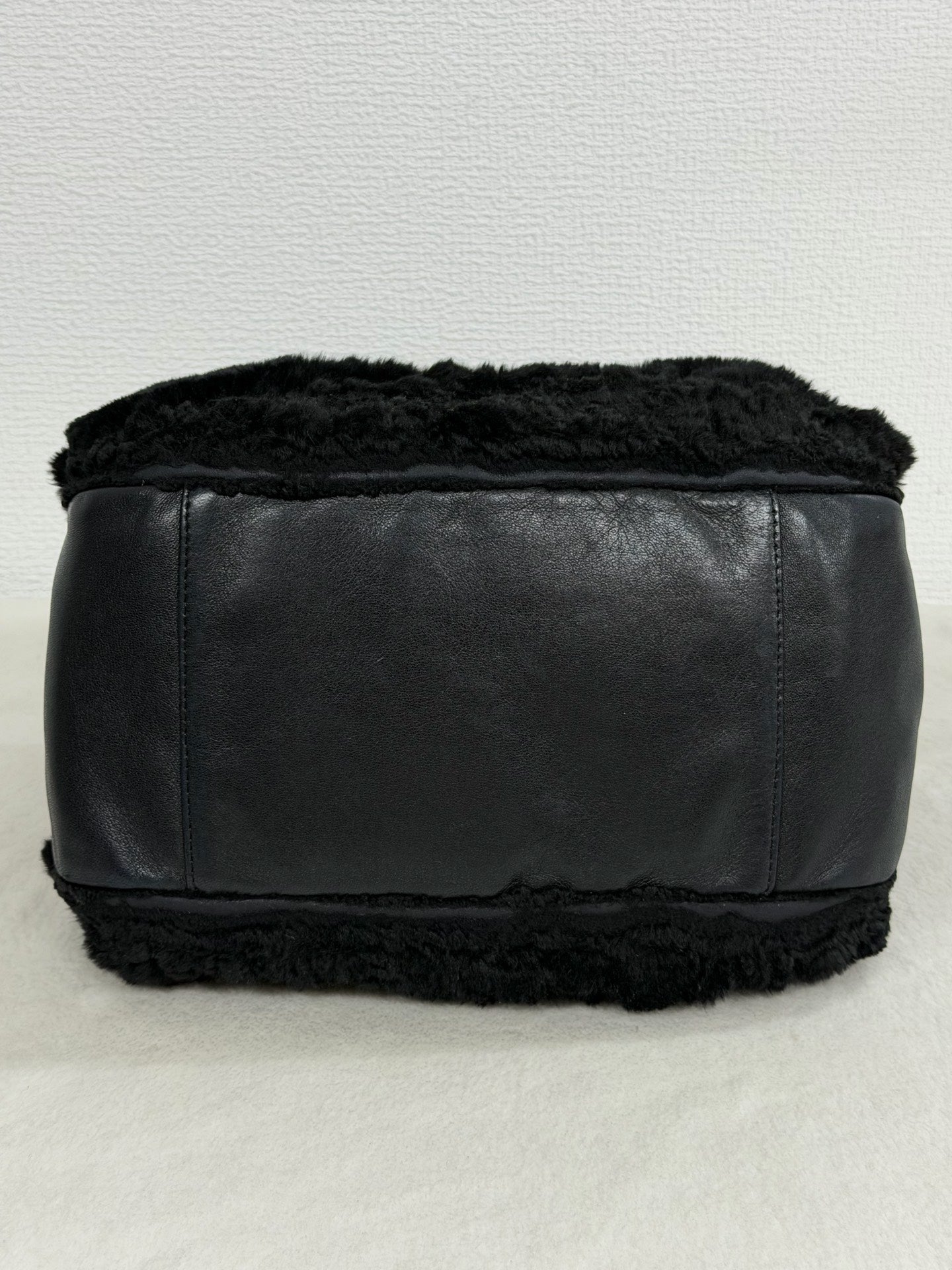 Chanel Vintage Black Rabbit Fur Ring Chain Hobo Bag