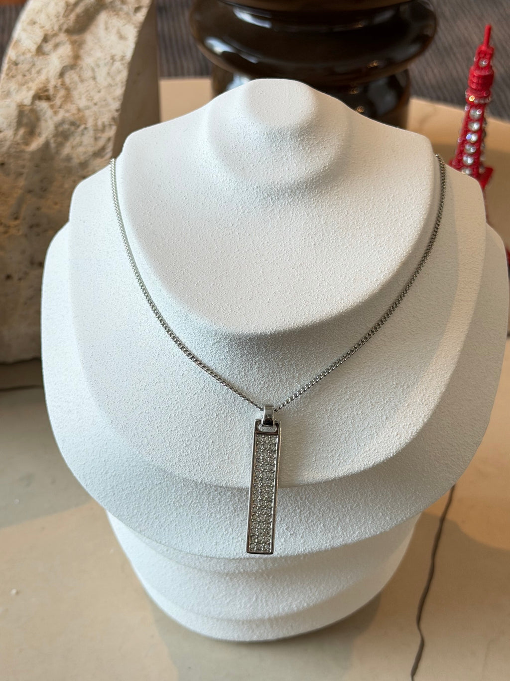 Christian Dior Vintage Pave Crystal Vertical Plate Necklace
