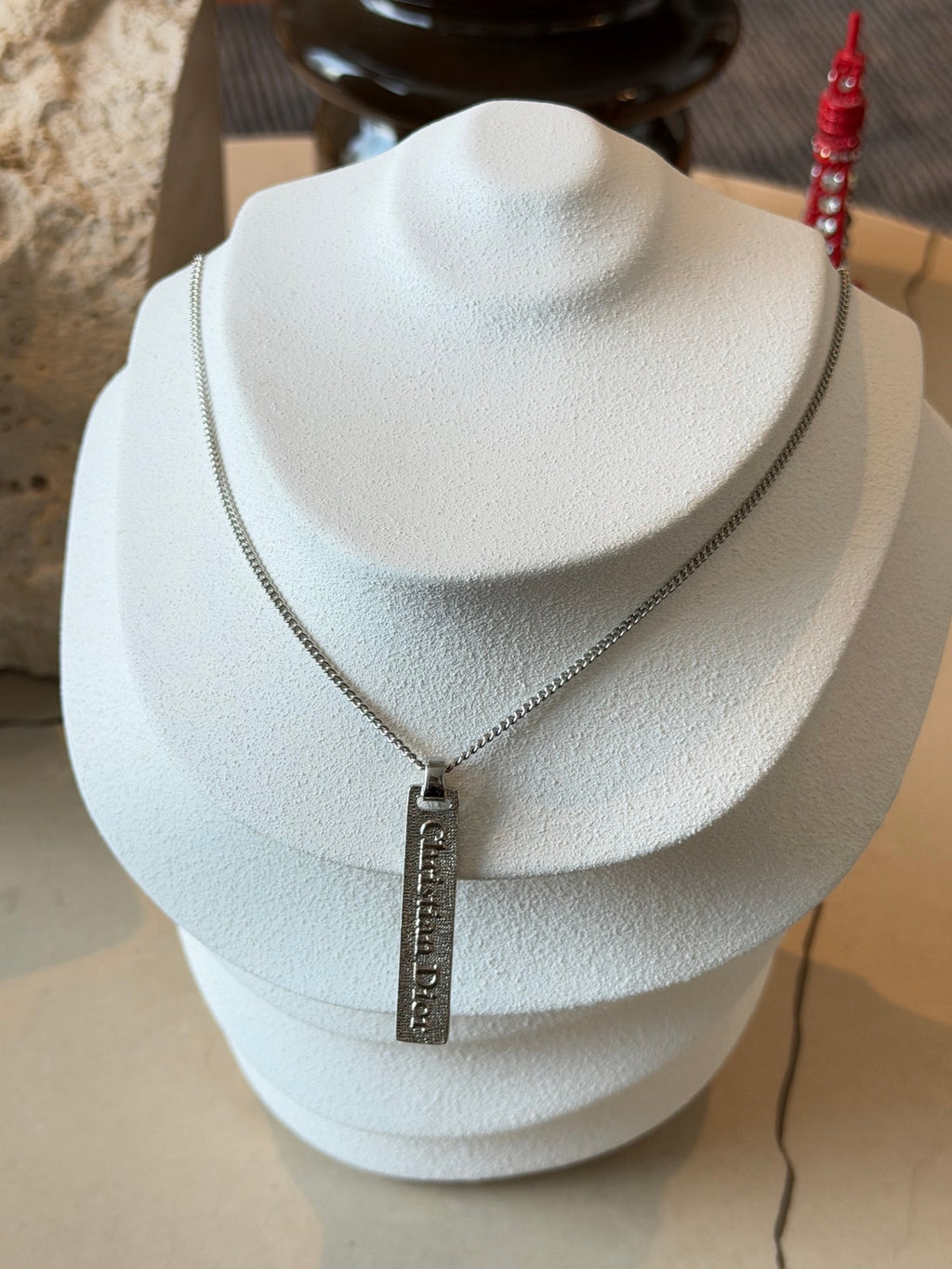 Christian Dior Vintage Pave Crystal Vertical Plate Necklace