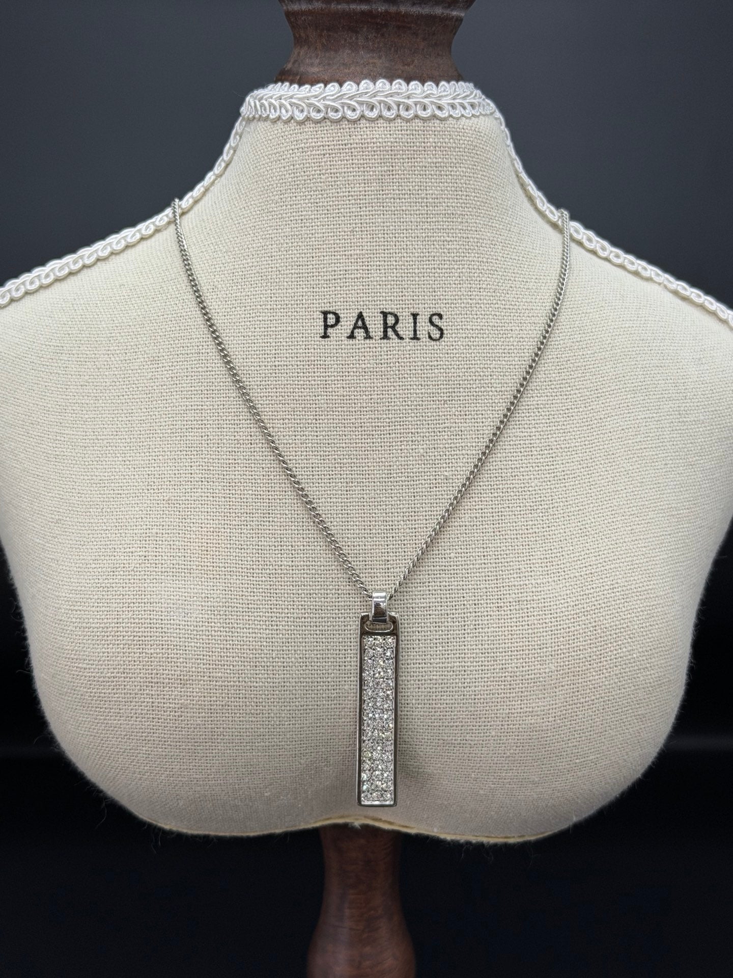 Christian Dior Vintage Pave Crystal Vertical Plate Necklace