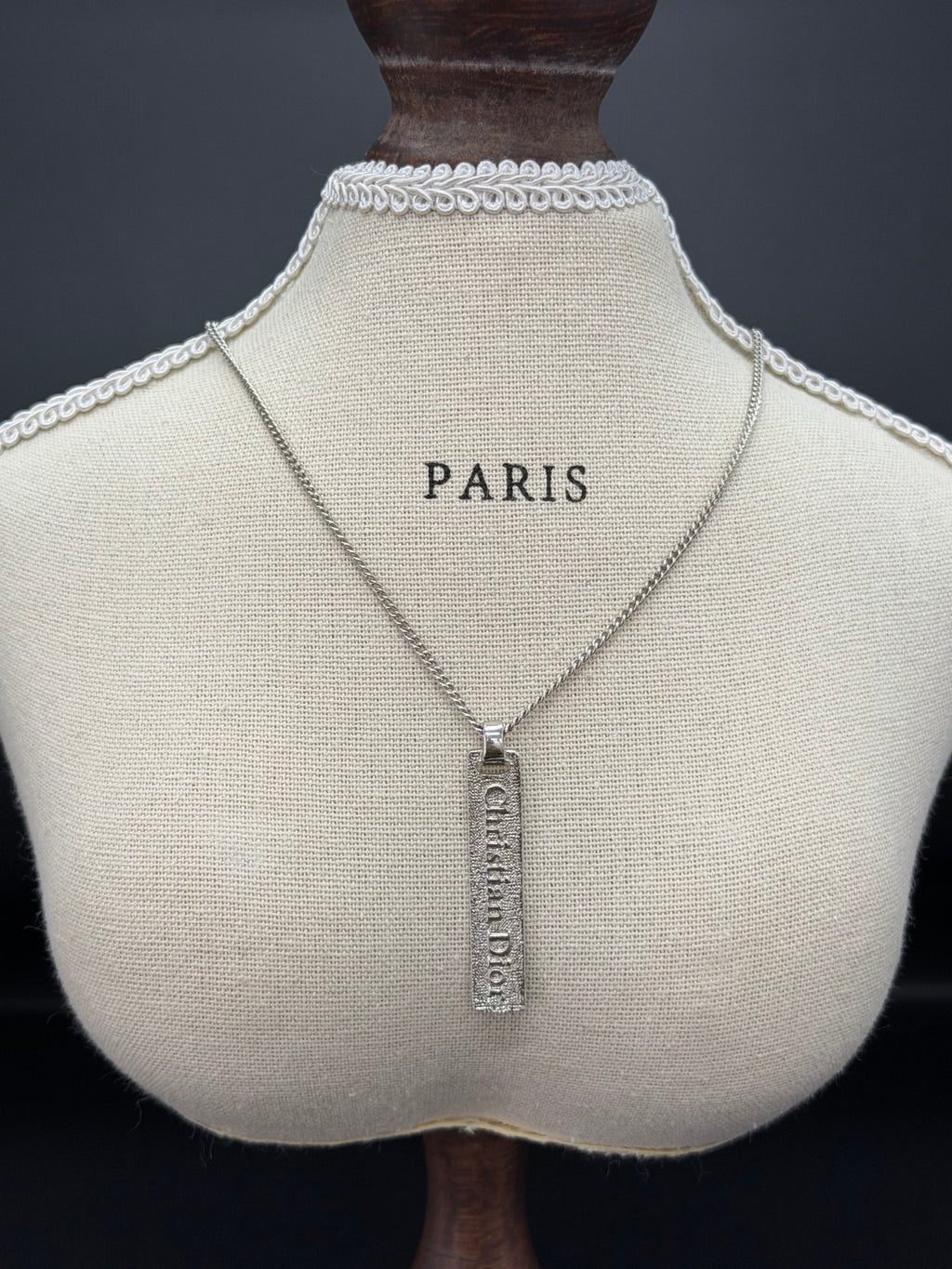 Christian Dior Vintage Pave Crystal Vertical Plate Necklace