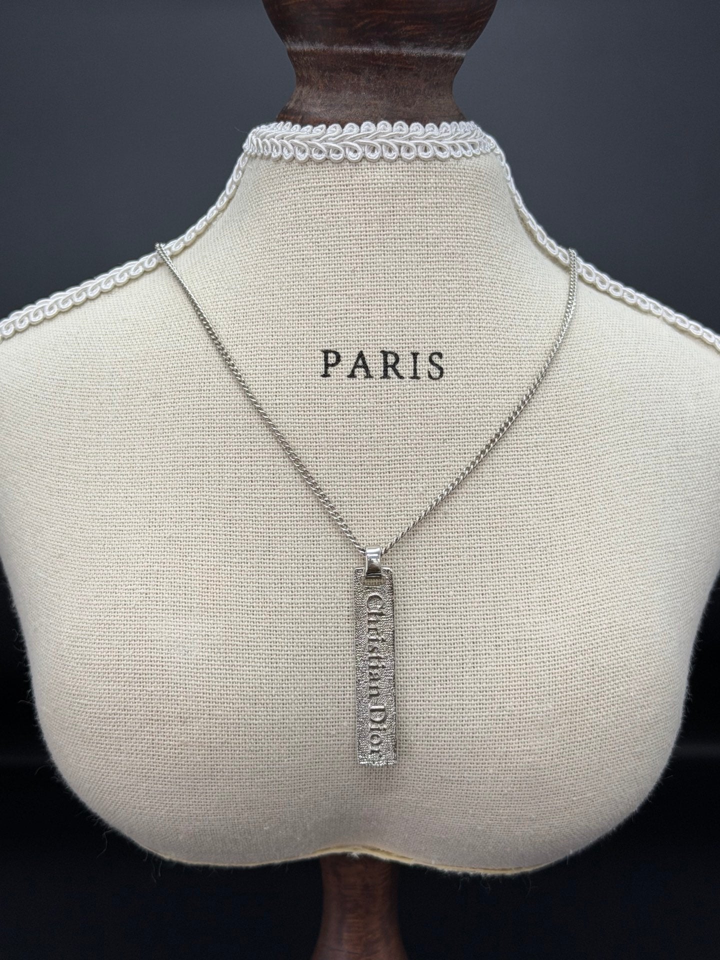 Christian Dior Vintage Pave Crystal Vertical Plate Necklace