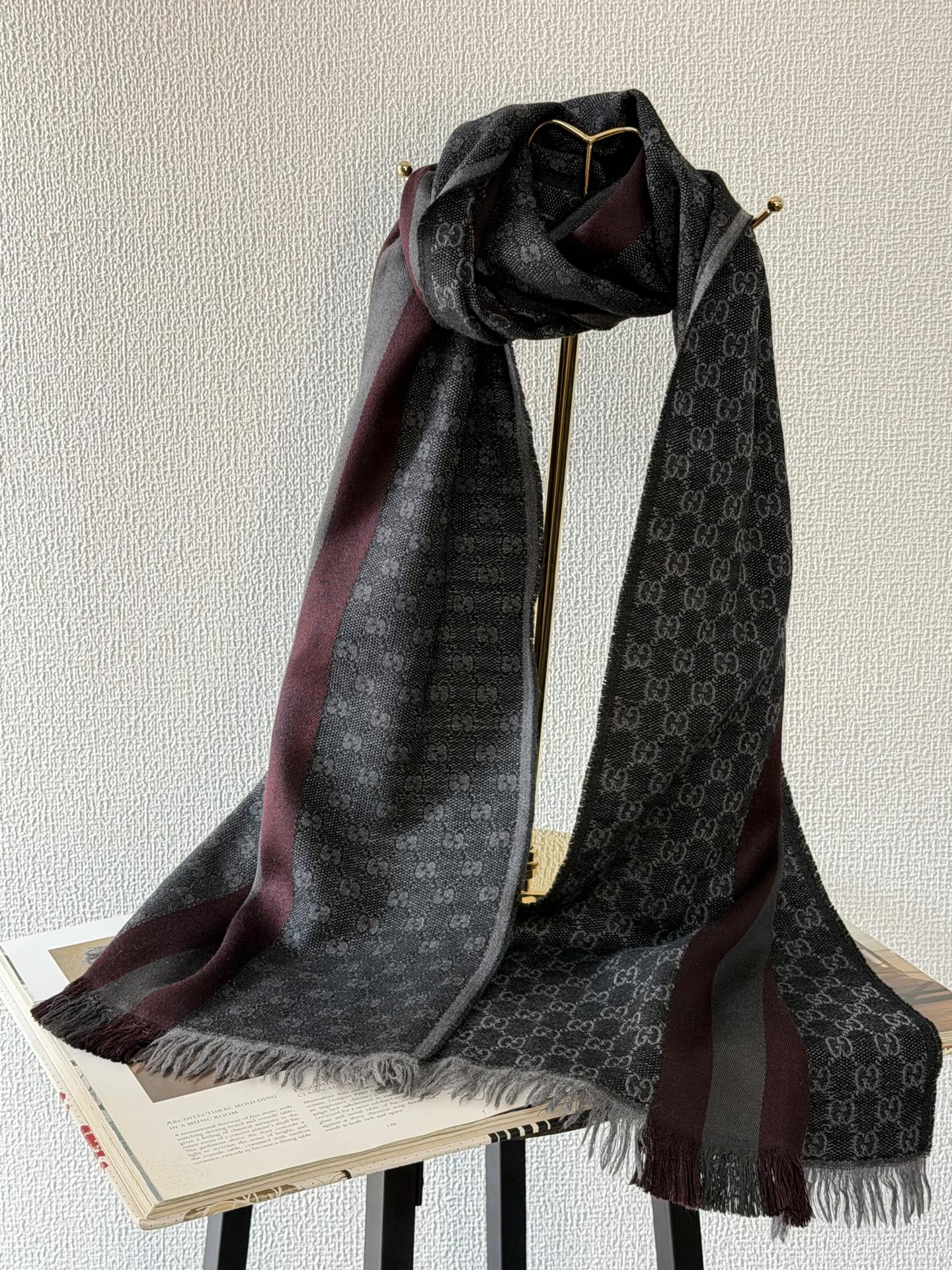 Gucci Wool Silk GG Monogram Web Verbier Scarf