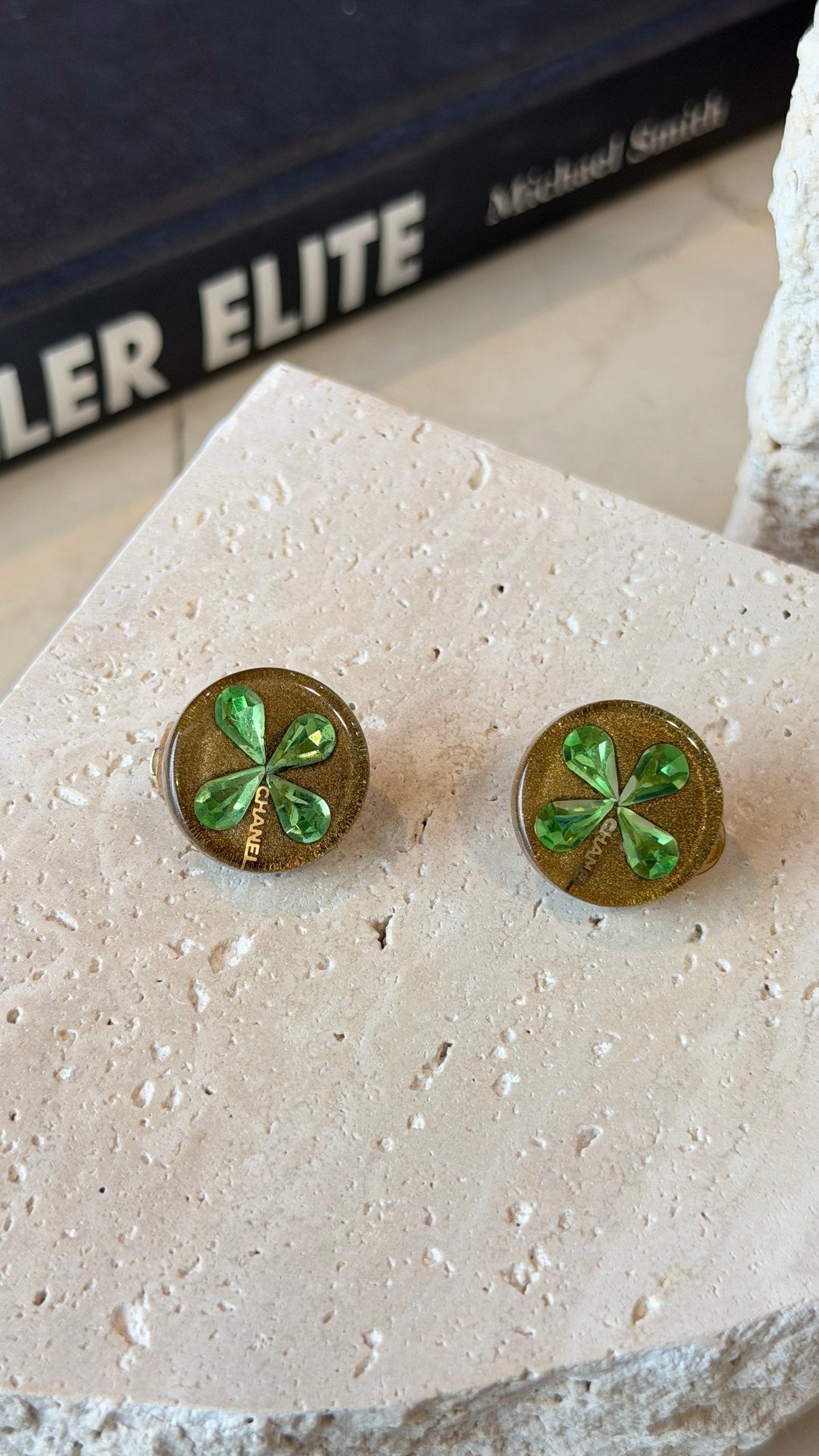 Chanel Glitter Resin Clover Clip-on Earrings