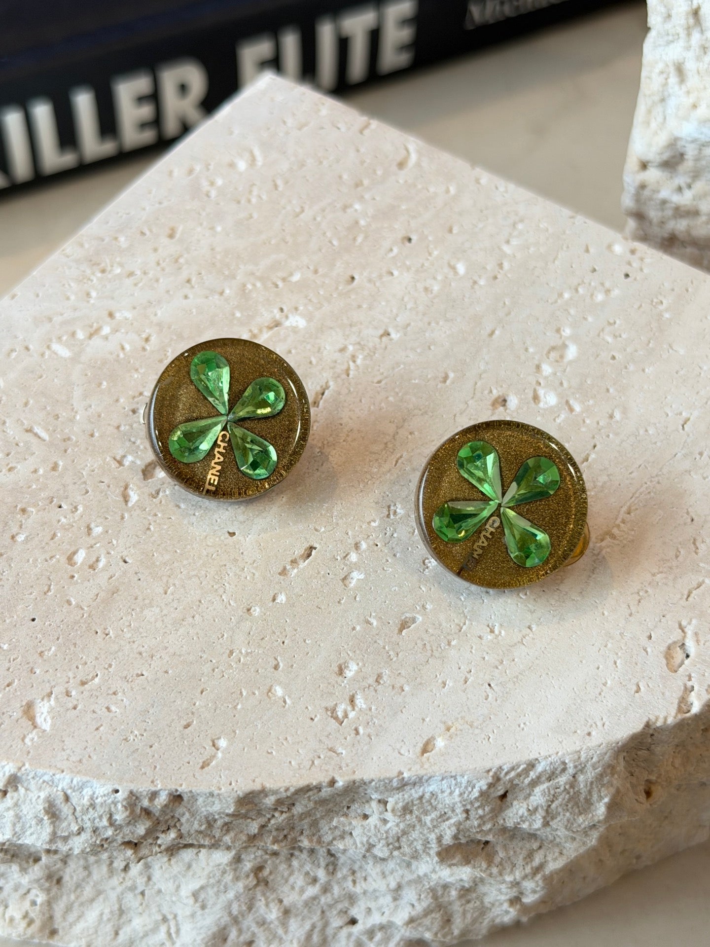 Chanel Glitter Resin Clover Clip-on Earrings
