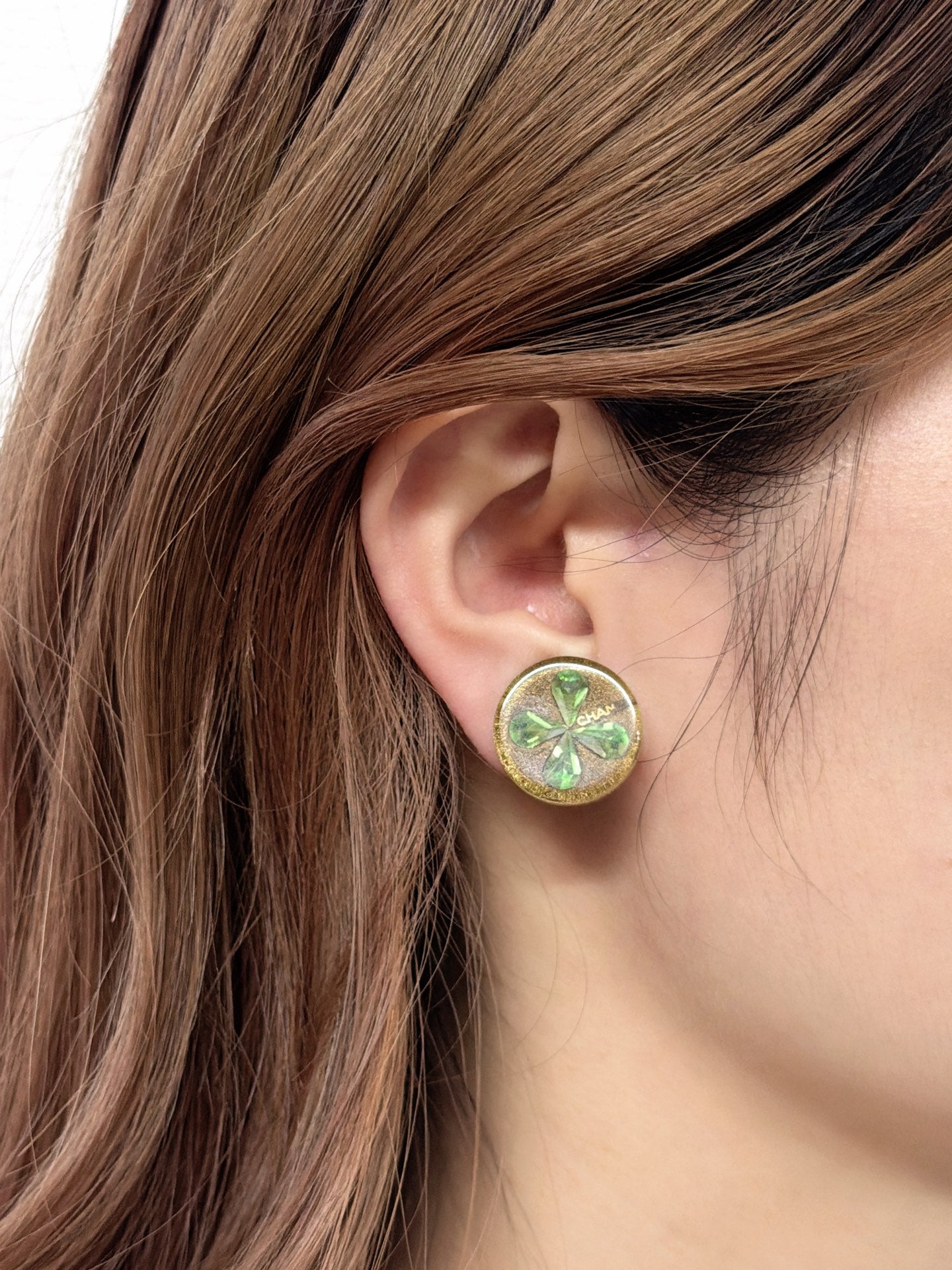 Chanel Glitter Resin Clover Clip-on Earrings