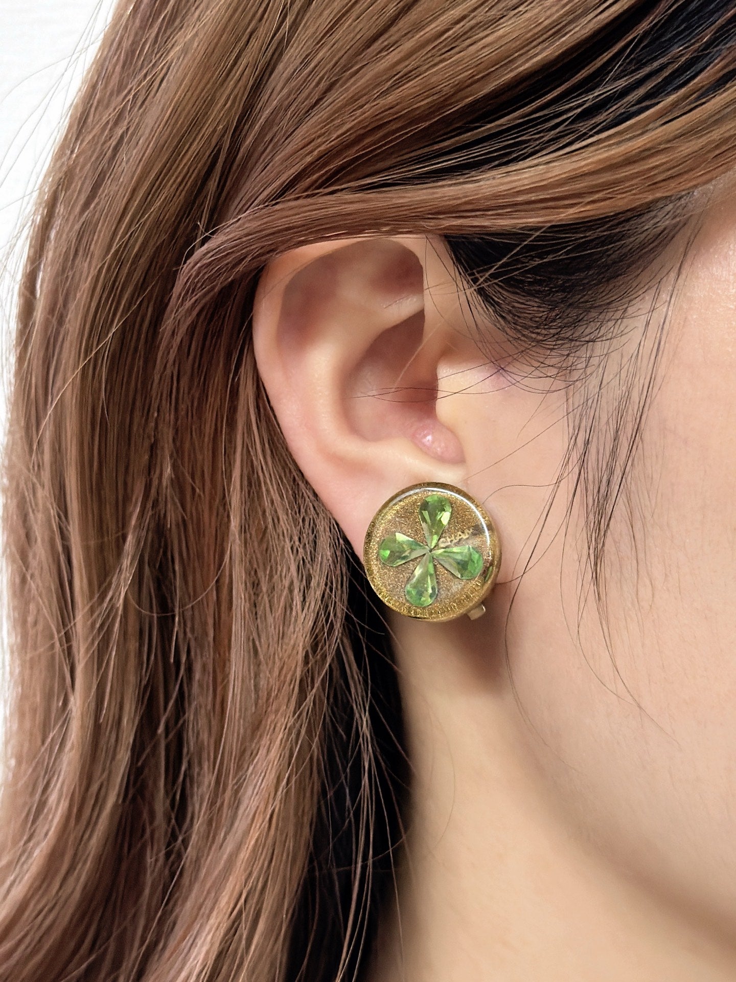 Chanel Glitter Resin Clover Clip-on Earrings
