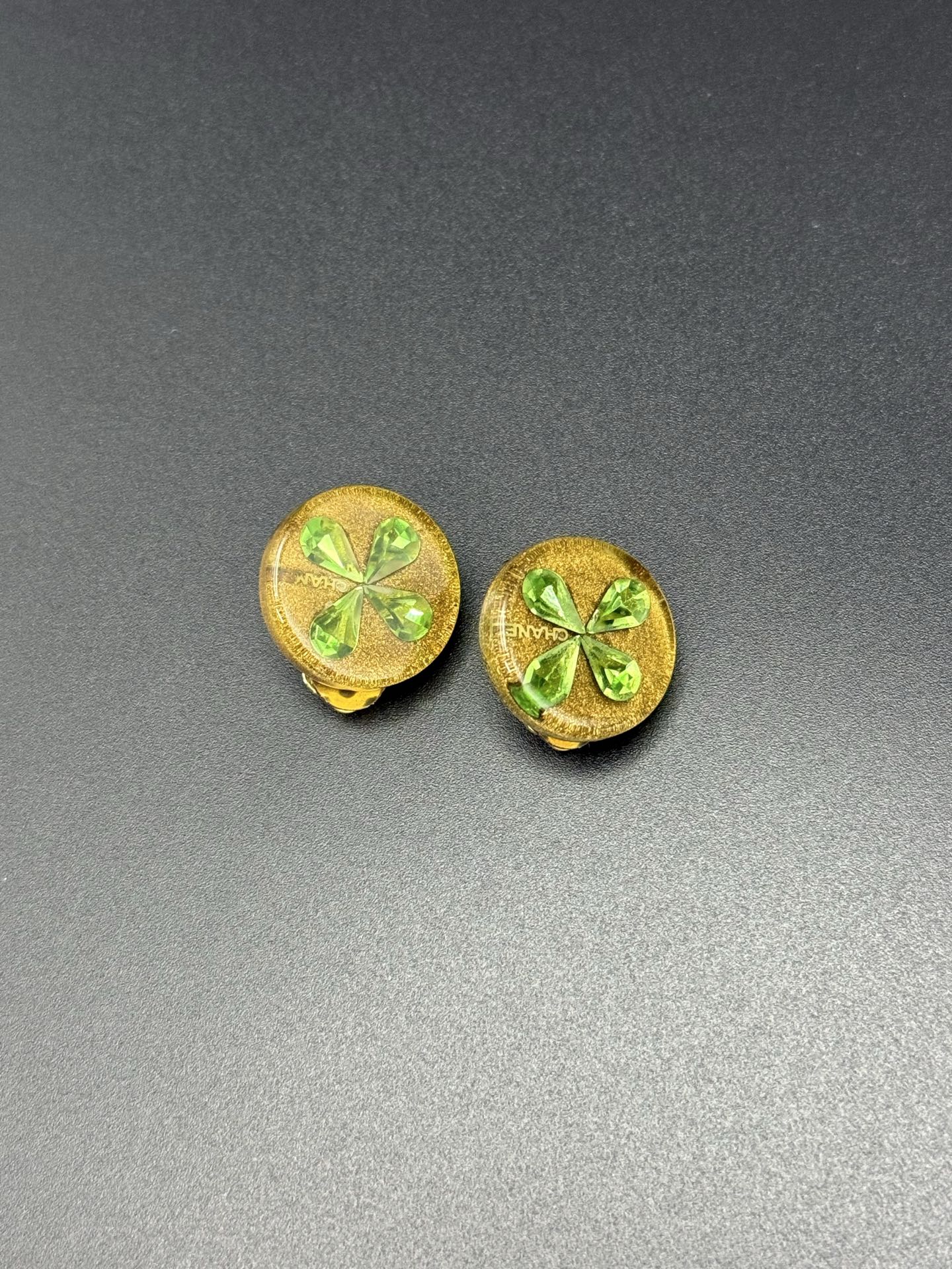 Chanel Glitter Resin Clover Clip-on Earrings