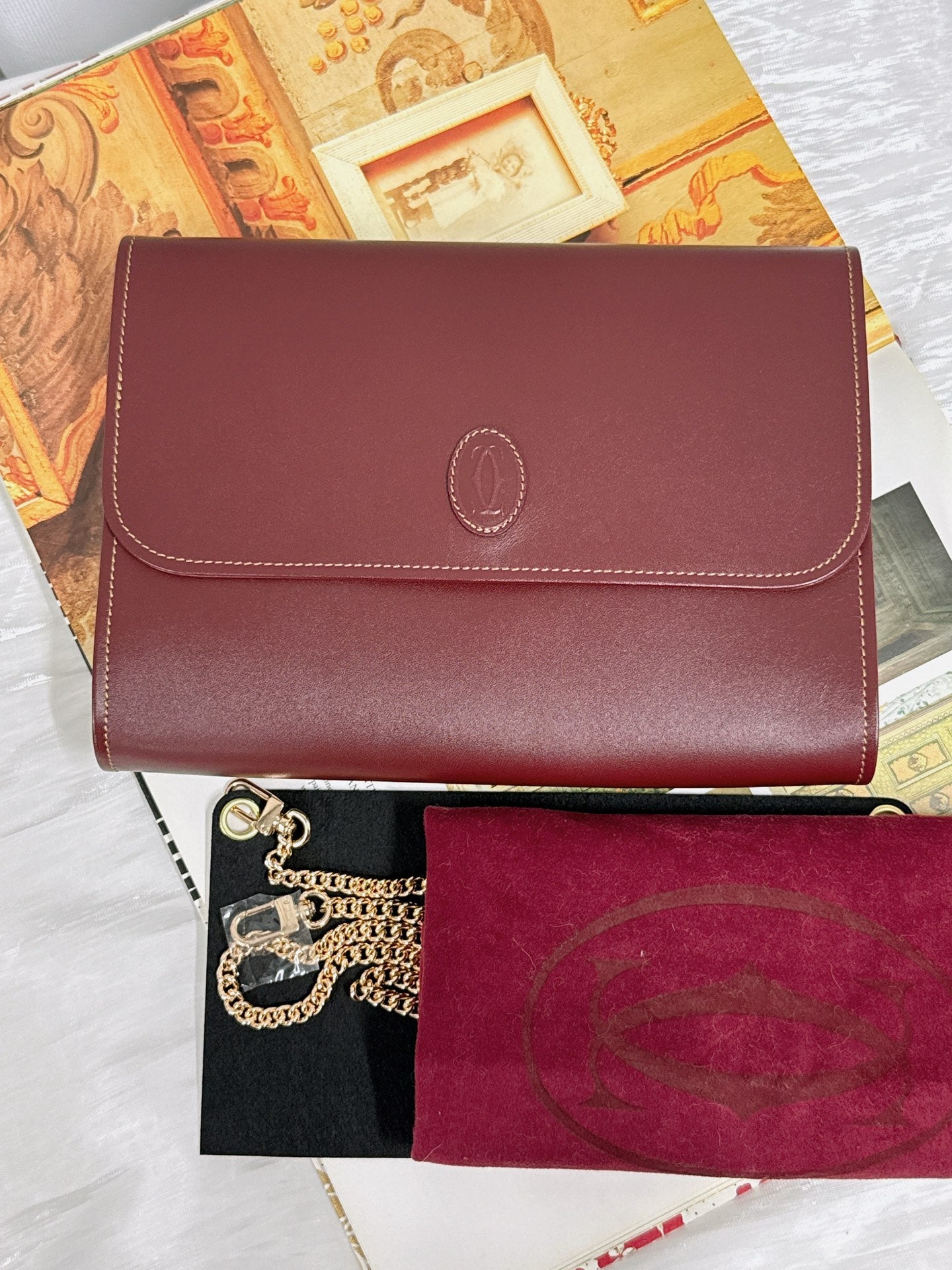 Cartier Vintage Must de Cartier Bordeaux Leather Clutch Bag