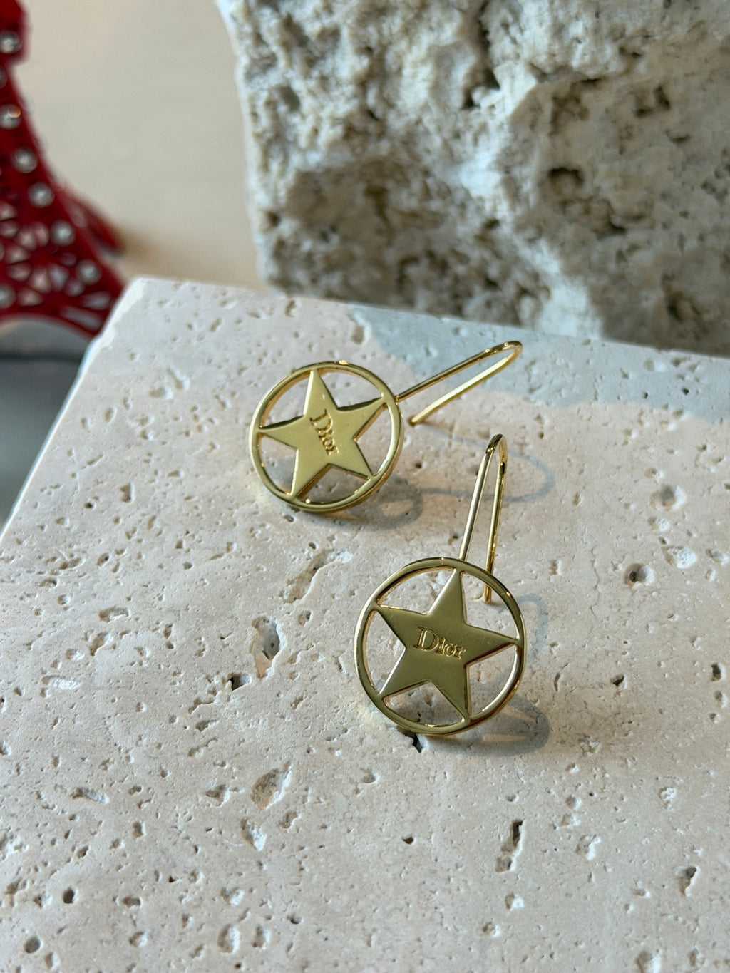 Christian Dior Vintage Logo Star Gold Plated Earrings