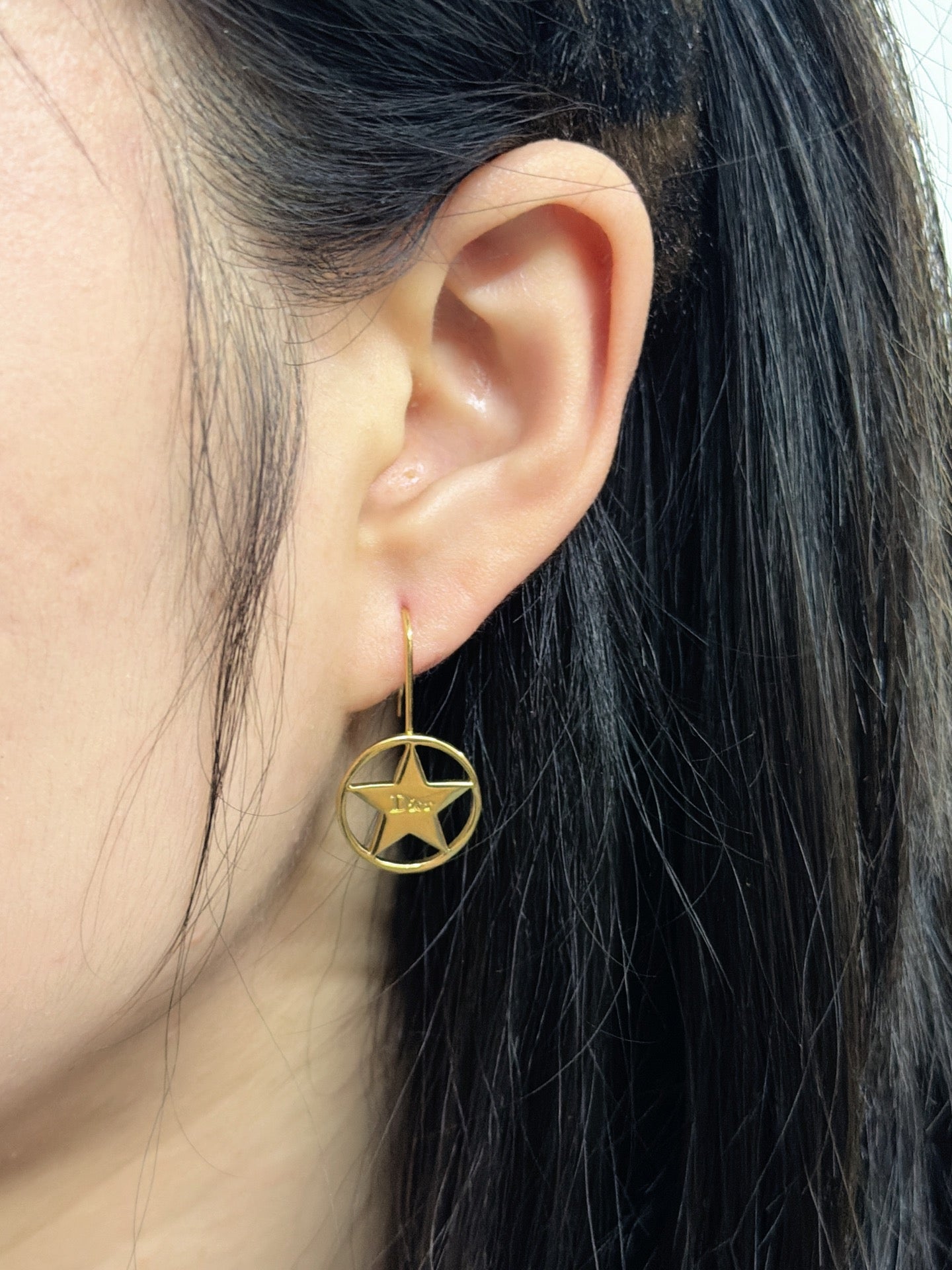 Christian Dior Vintage Logo Star Gold Plated Earrings