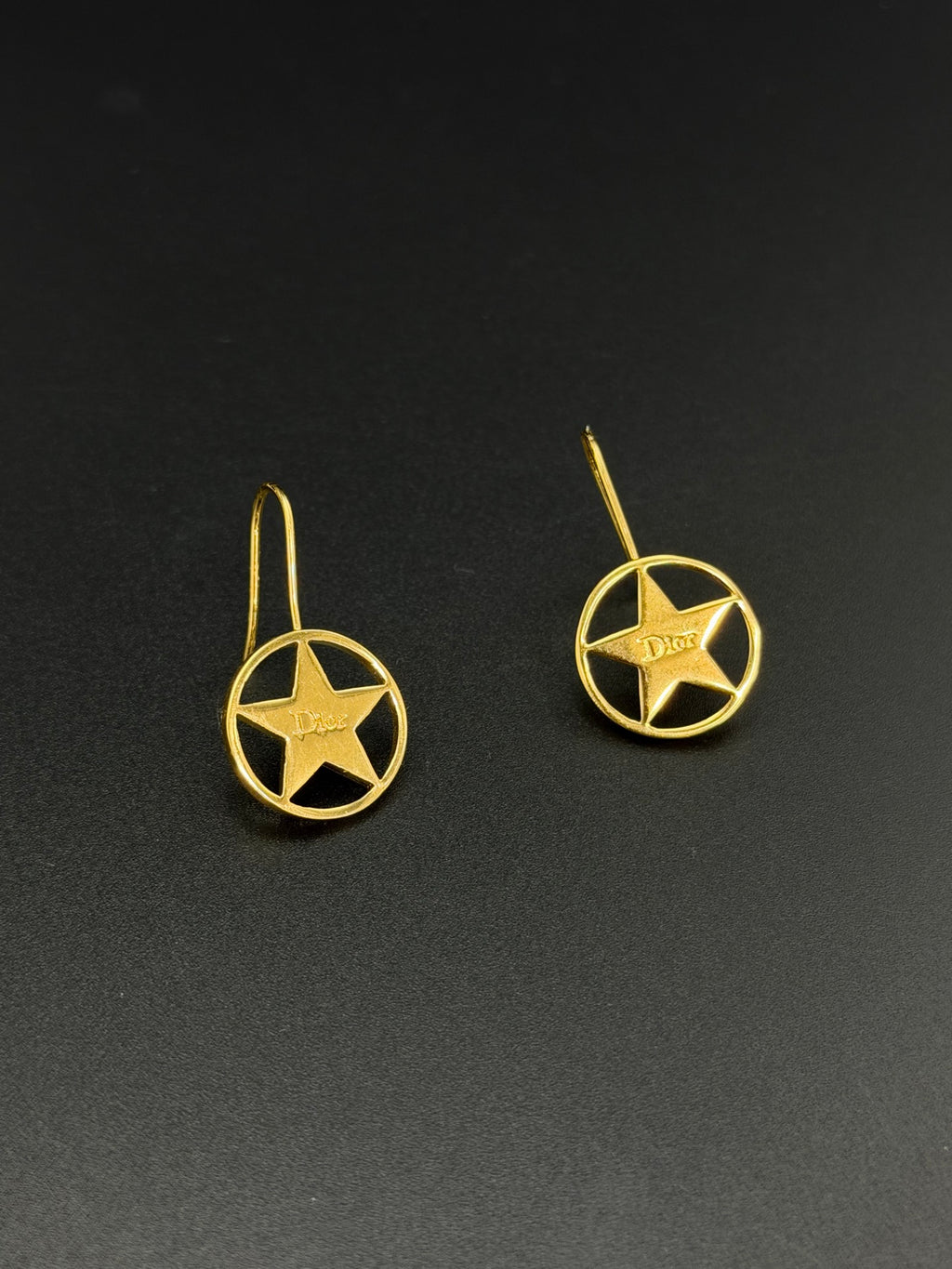 Christian Dior Vintage Logo Star Gold Plated Earrings