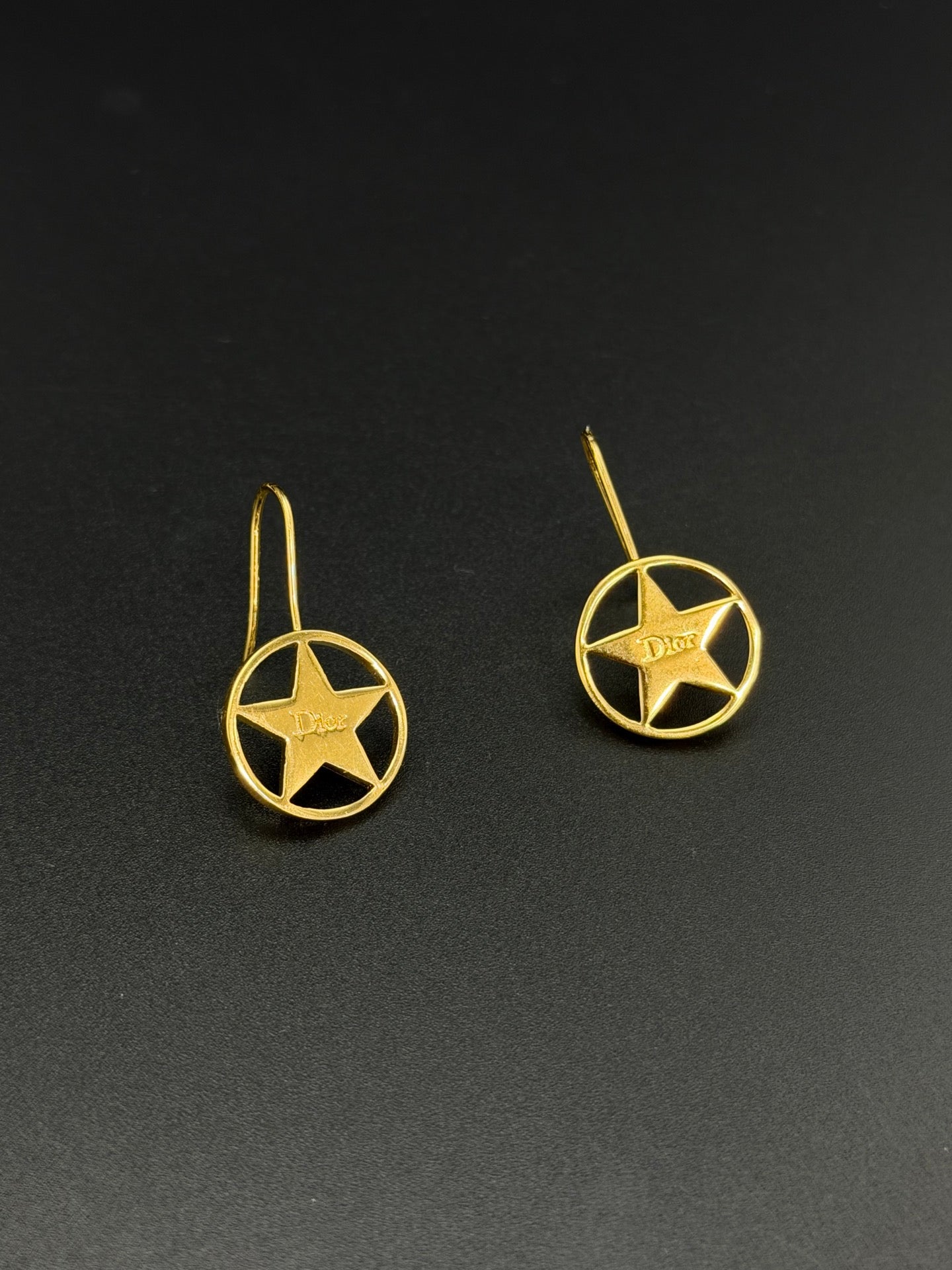 Christian Dior Vintage Logo Star Gold Plated Earrings