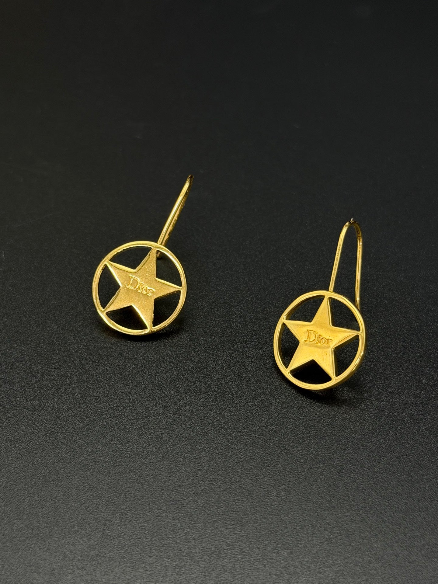 Christian Dior Vintage Logo Star Gold Plated Earrings