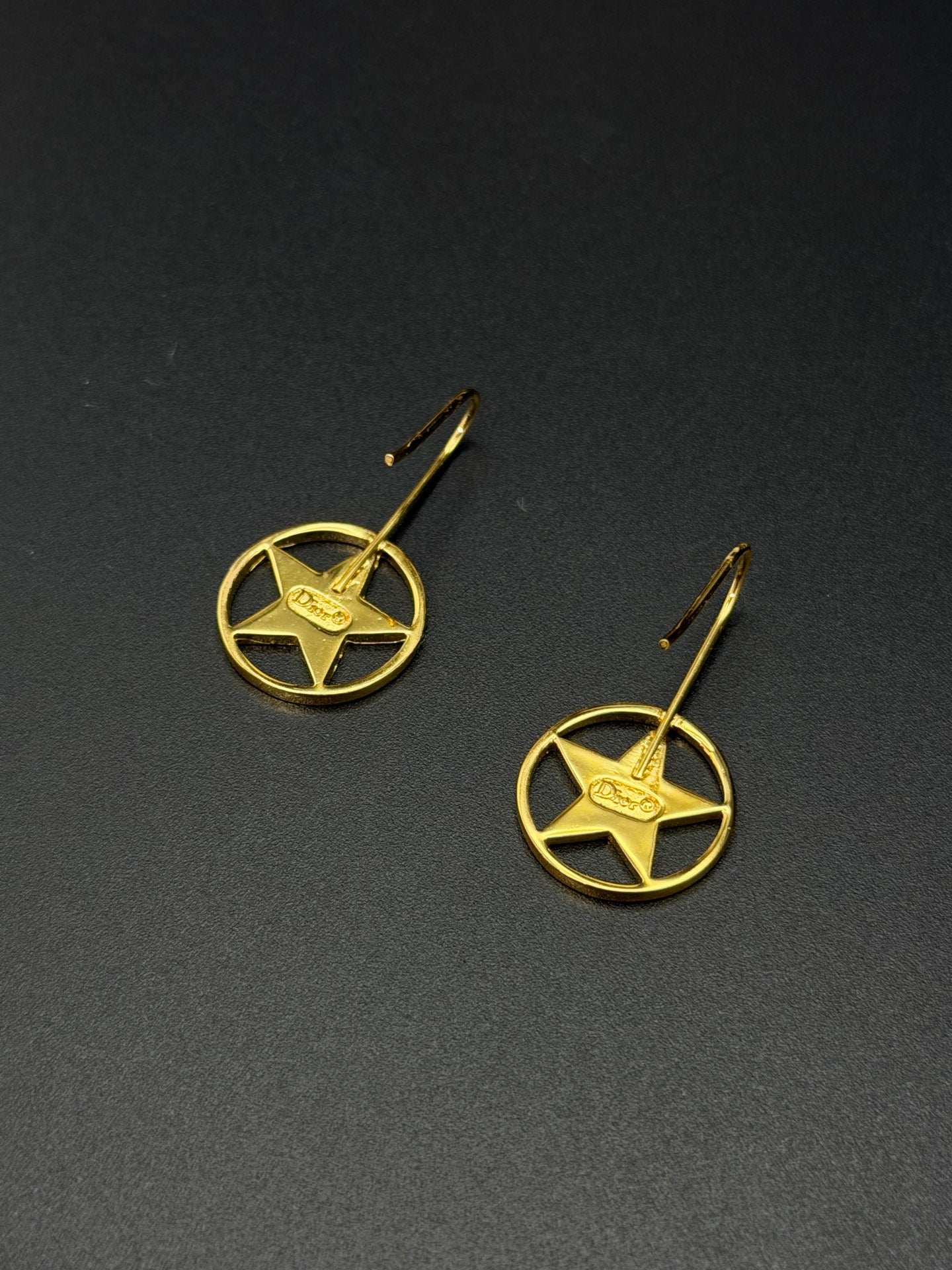 Christian Dior Vintage Logo Star Gold Plated Earrings