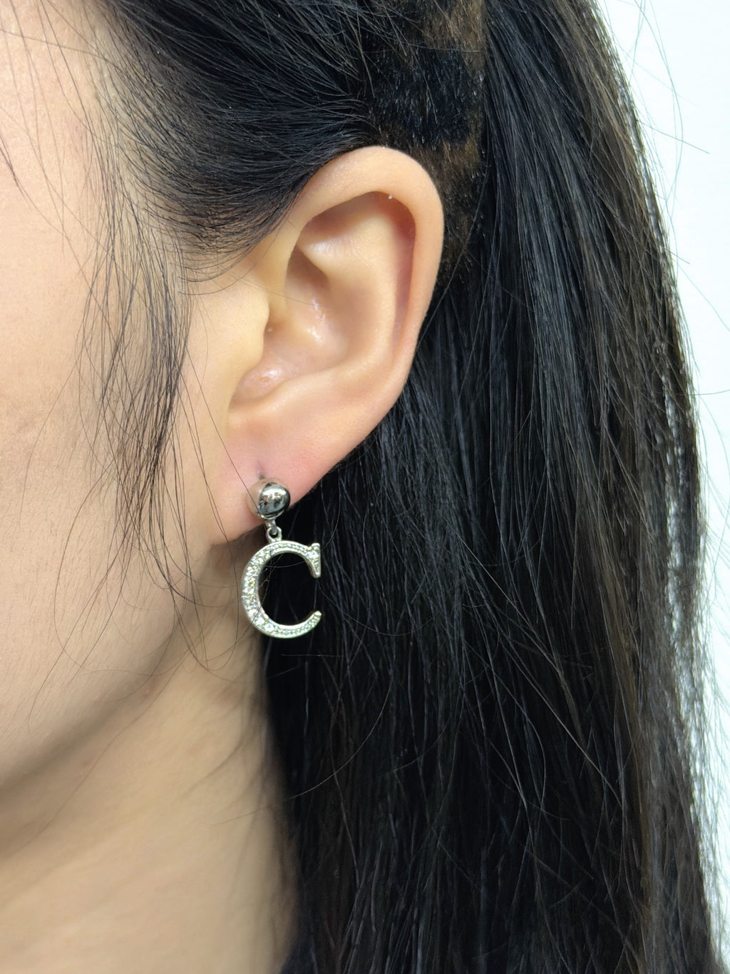 Christian Dior Vintage Asymmetric C & D Logo Rhinestone Earrings