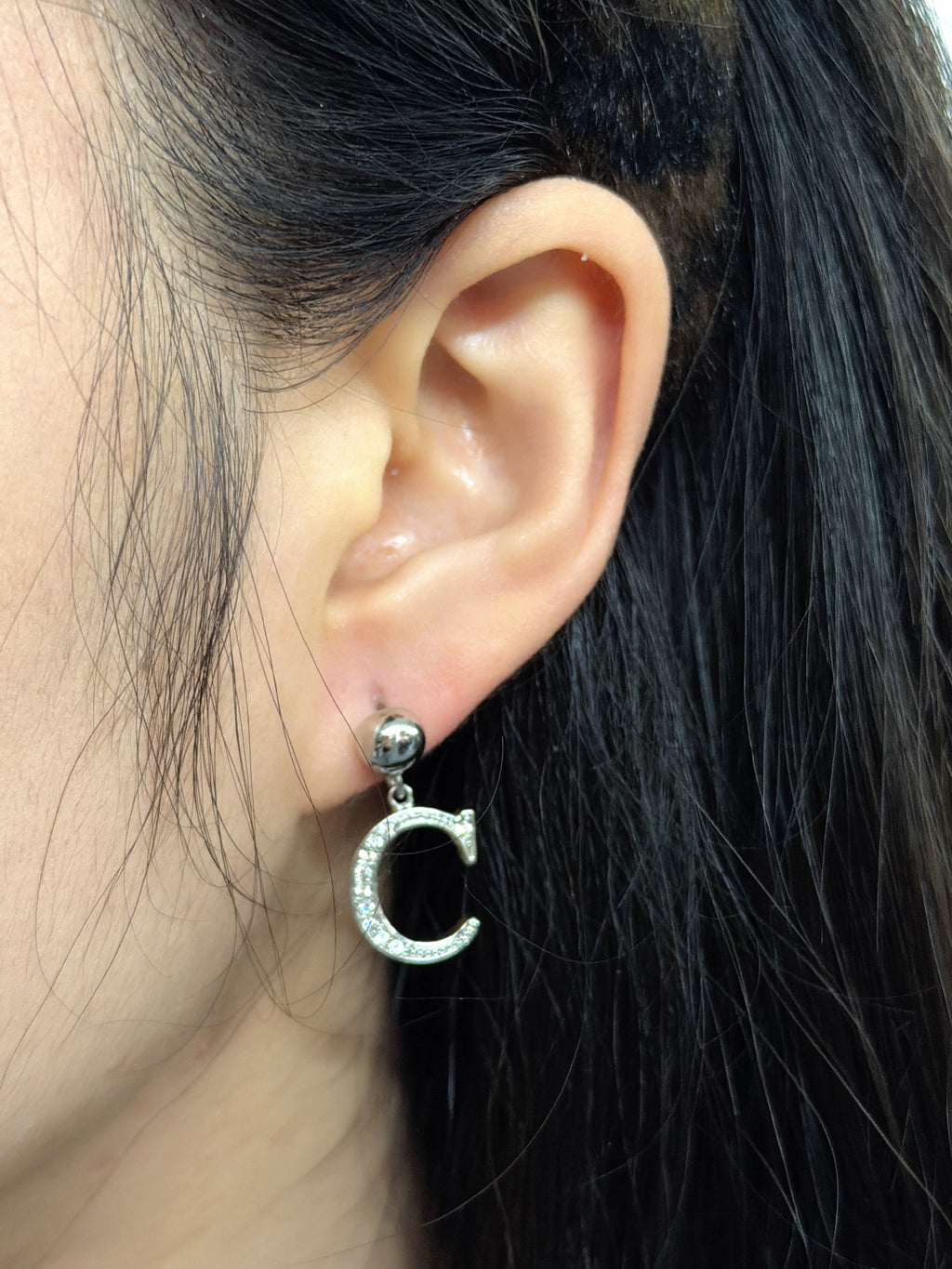 Christian Dior Vintage Asymmetric C & D Logo Rhinestone Earrings