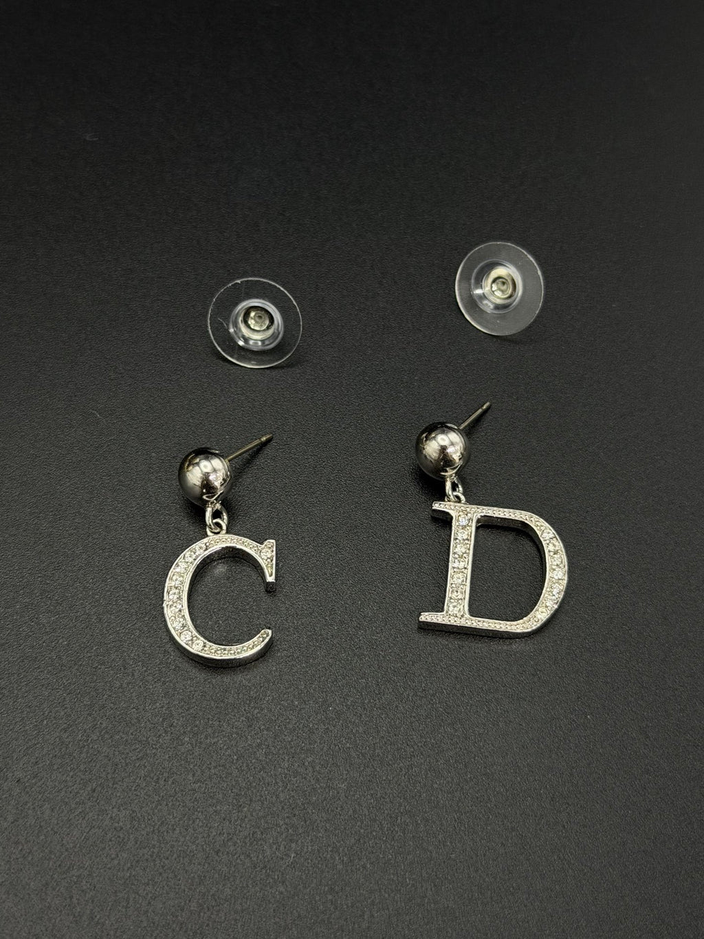 Christian Dior Vintage Asymmetric C & D Logo Rhinestone Earrings