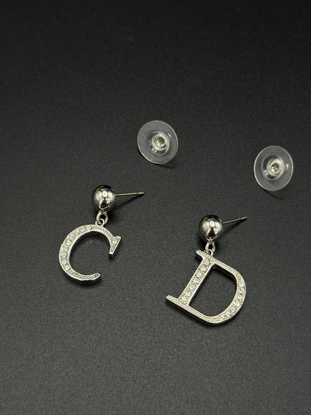 Christian Dior Vintage Asymmetric C & D Logo Rhinestone Earrings