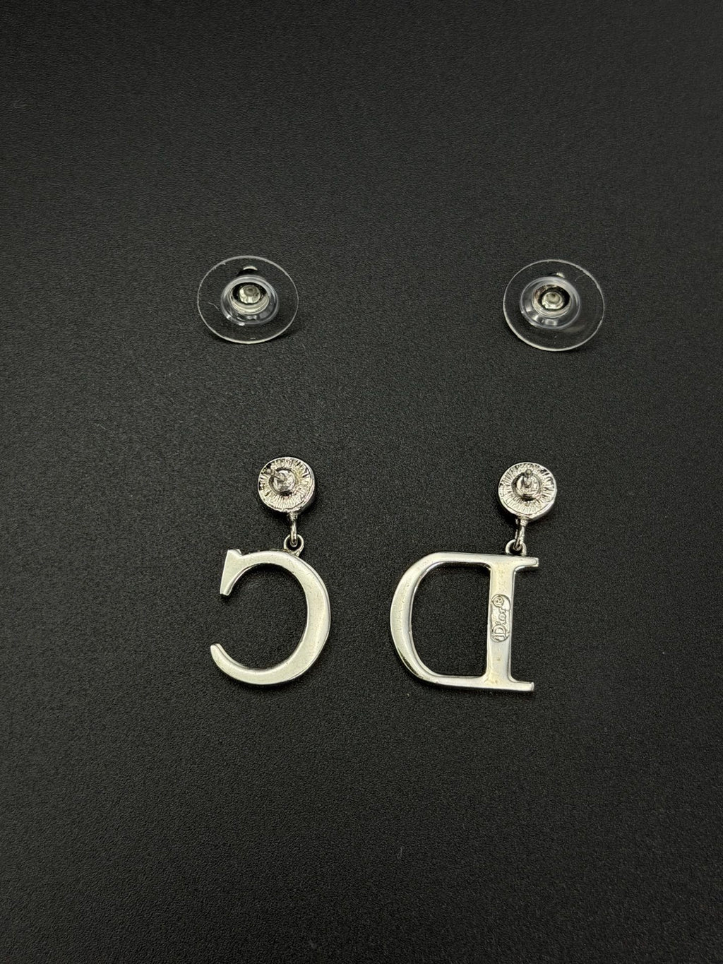 Christian Dior Vintage Asymmetric C & D Logo Rhinestone Earrings