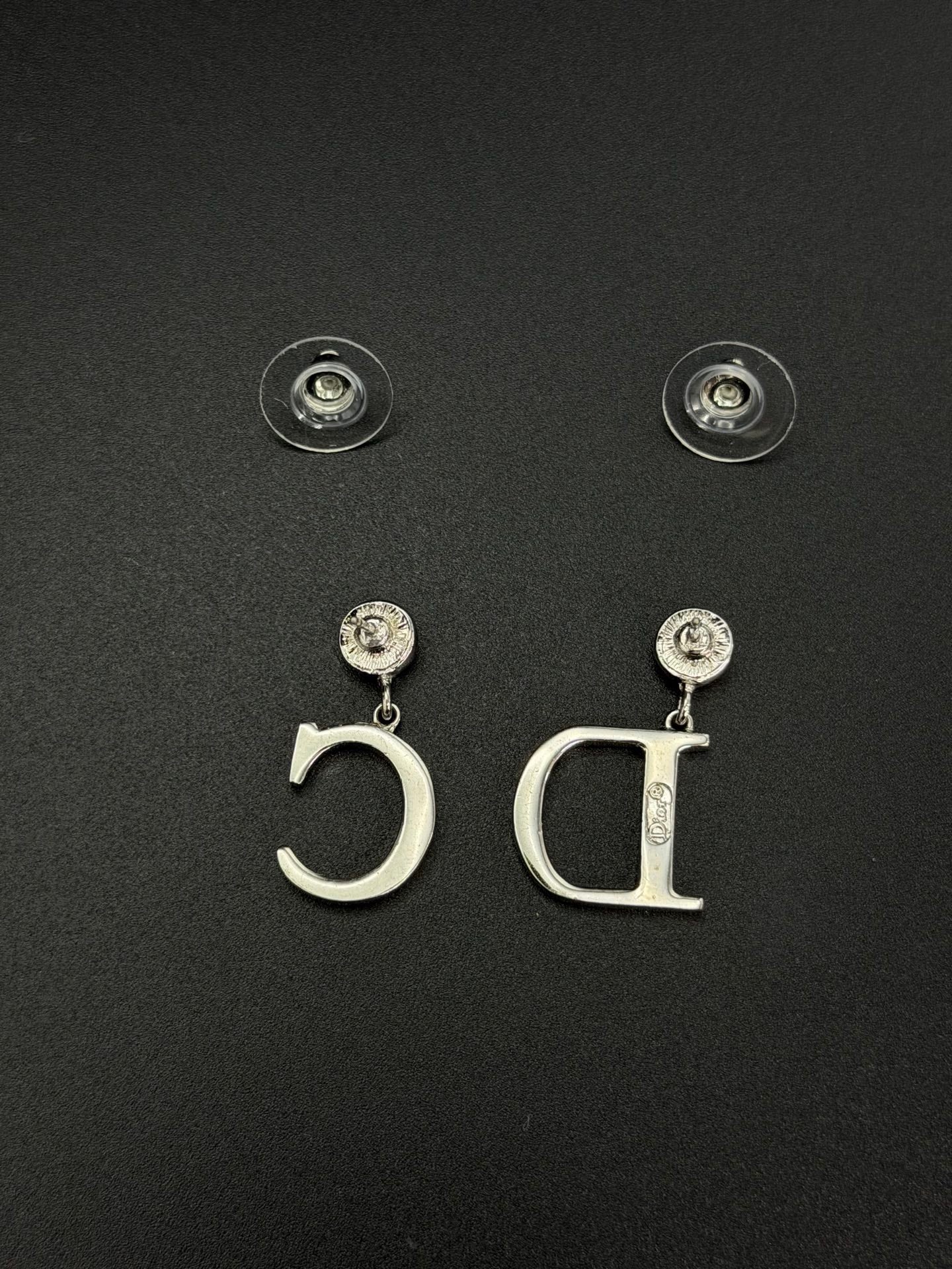 Christian Dior Vintage Asymmetric C & D Logo Rhinestone Earrings