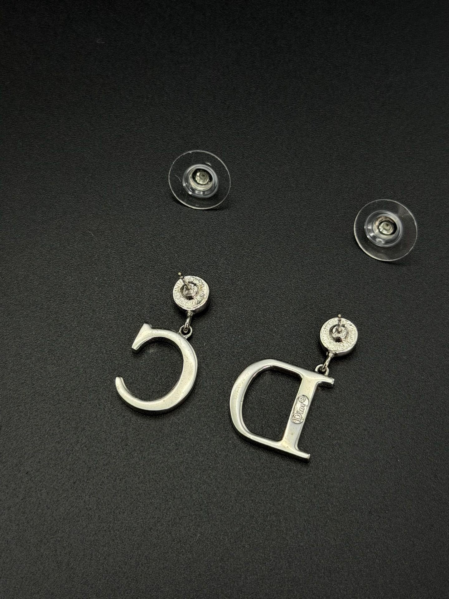 Christian Dior Vintage Asymmetric C & D Logo Rhinestone Earrings
