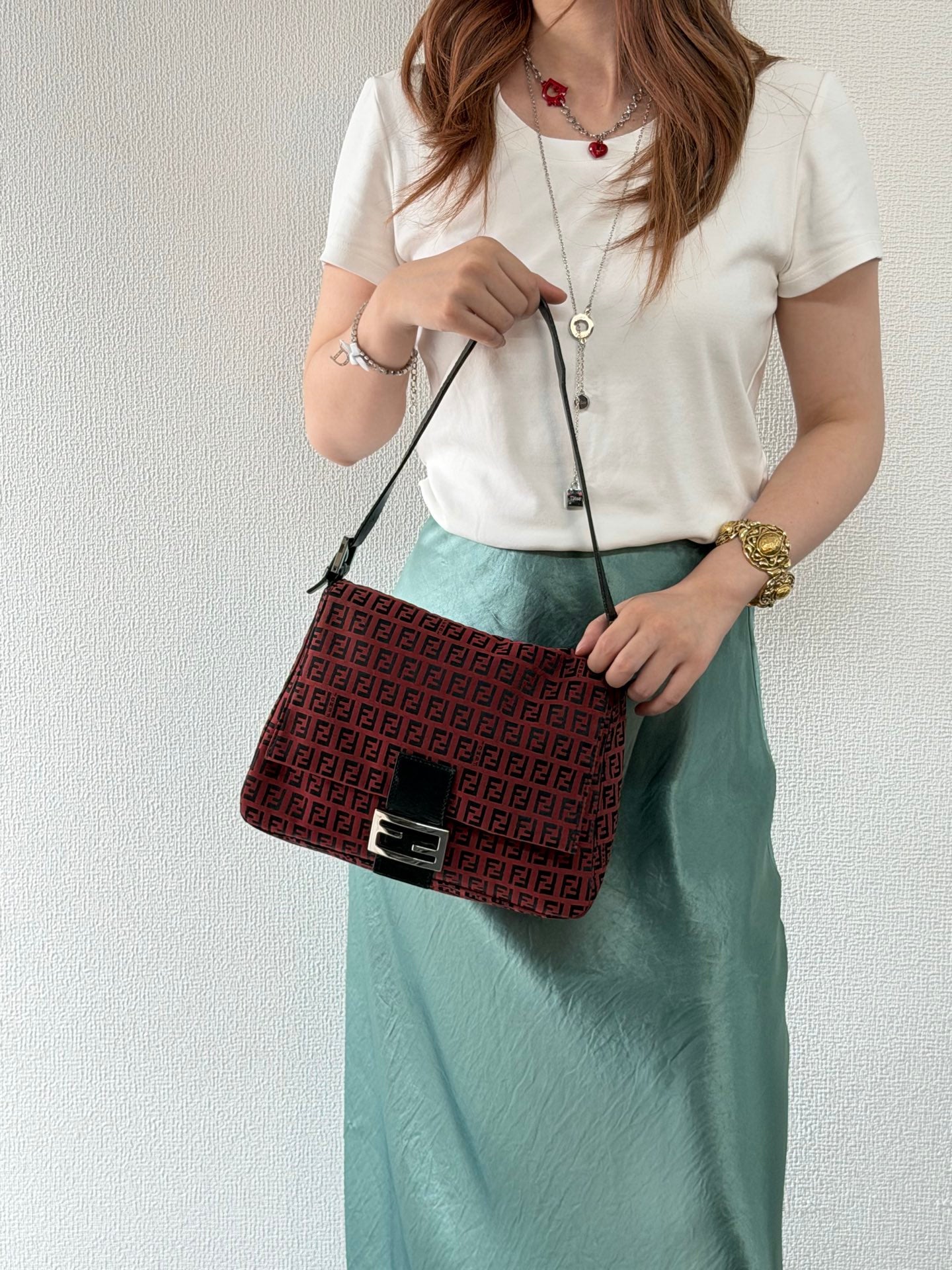 Fendi Vintage Red Zucchino Mamma Baguette Bag